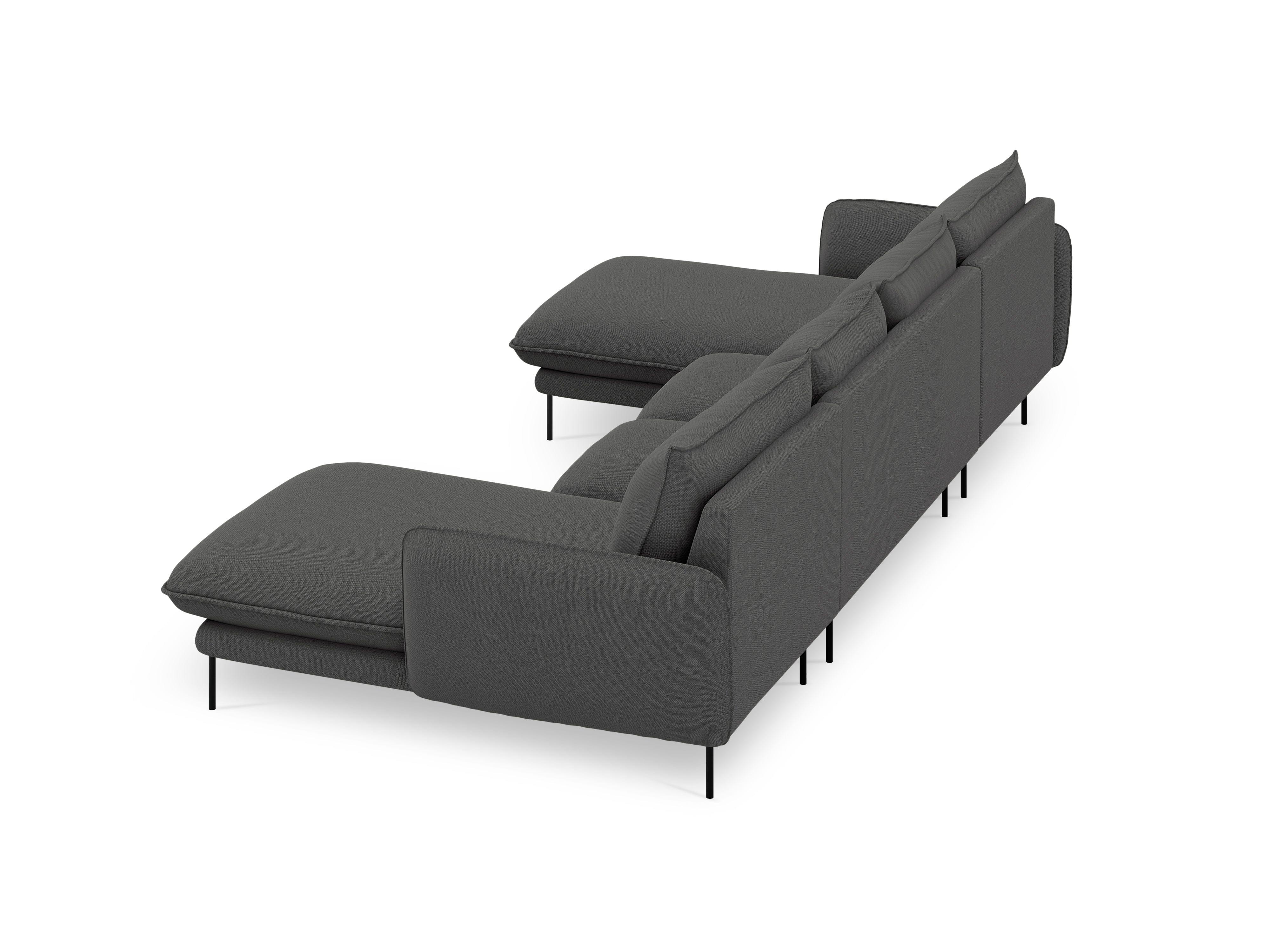 U-shaped corner sofa VIENNA dark grey with black base - Eye on Design