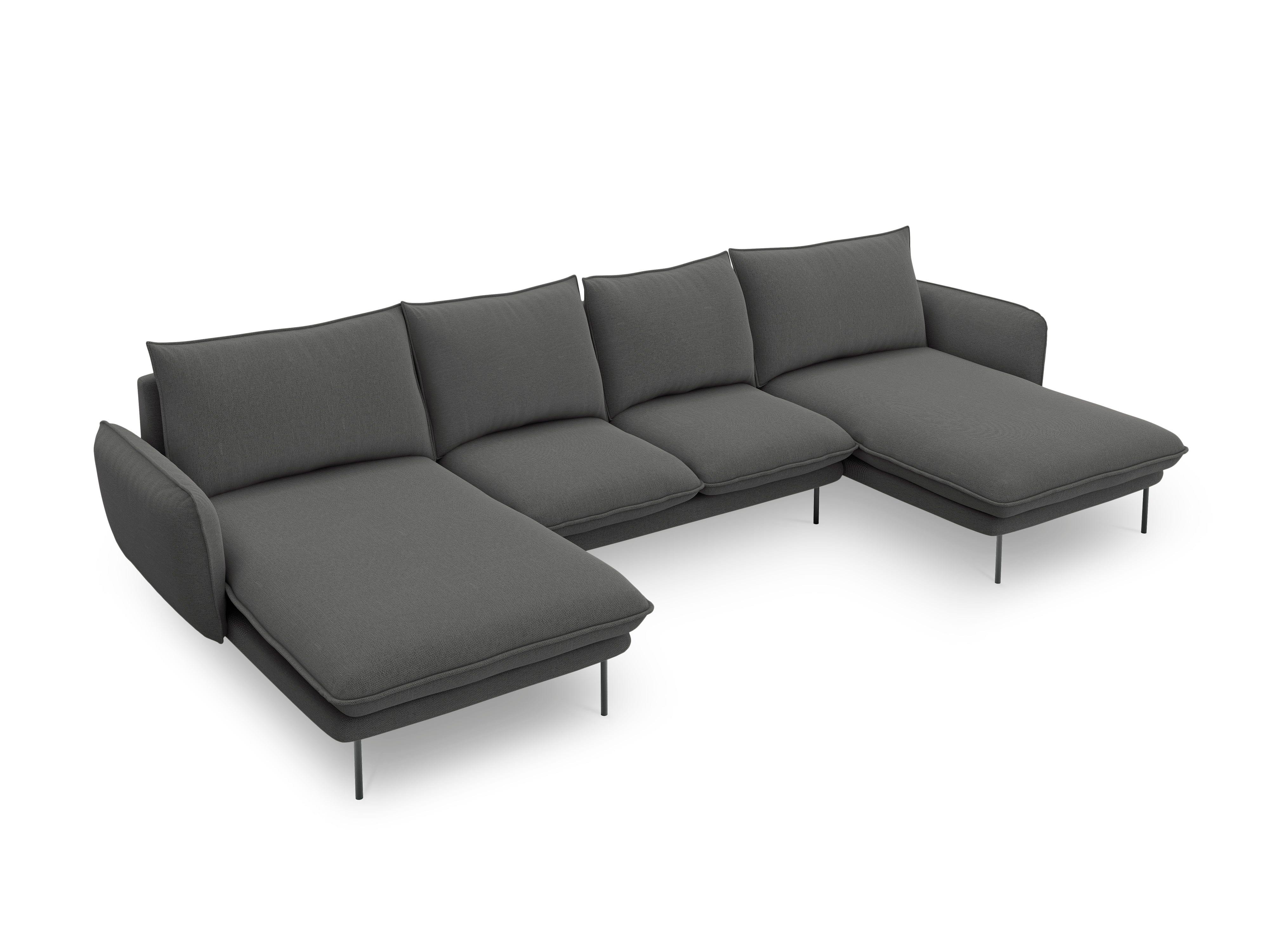 U-shaped corner sofa VIENNA dark grey with black base - Eye on Design