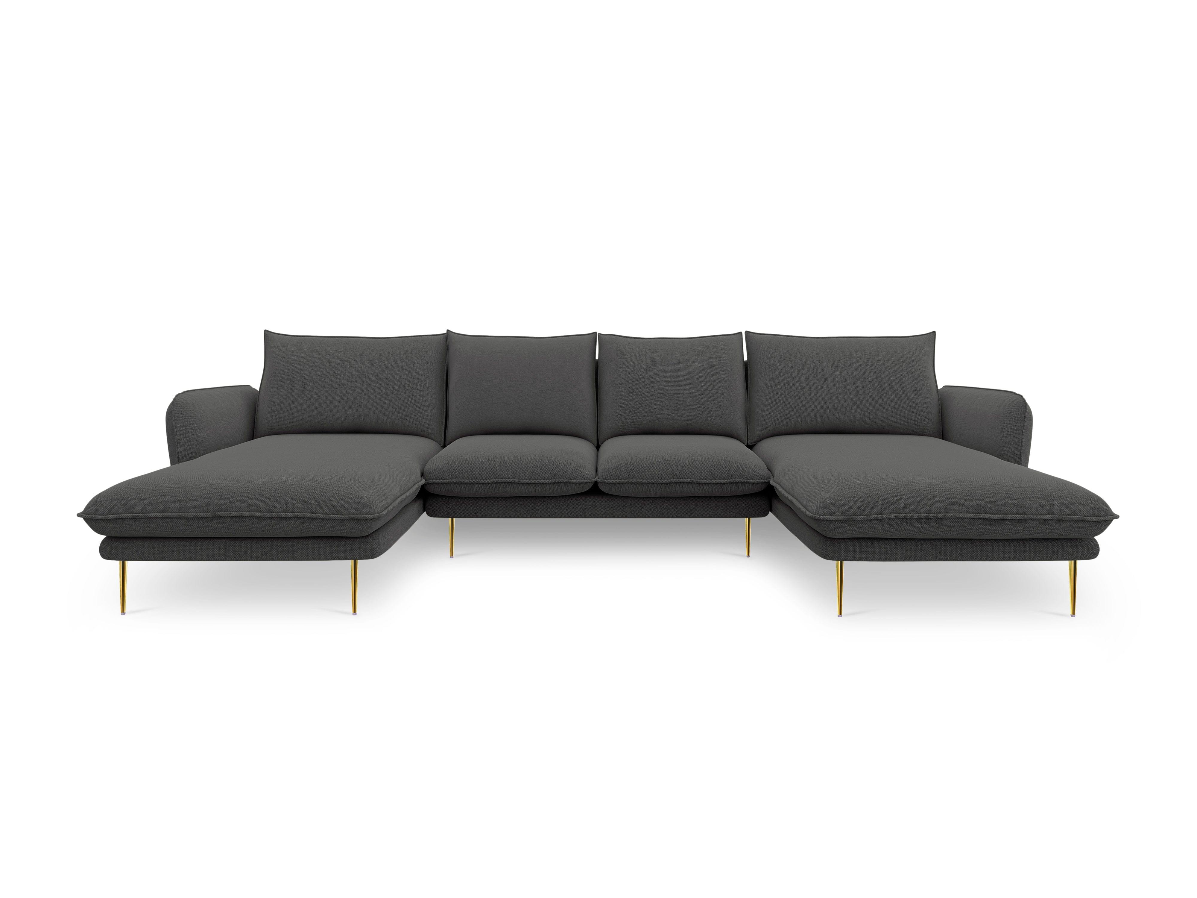 U-shaped corner sofa VIENNA dark grey with gold base - Eye on Design