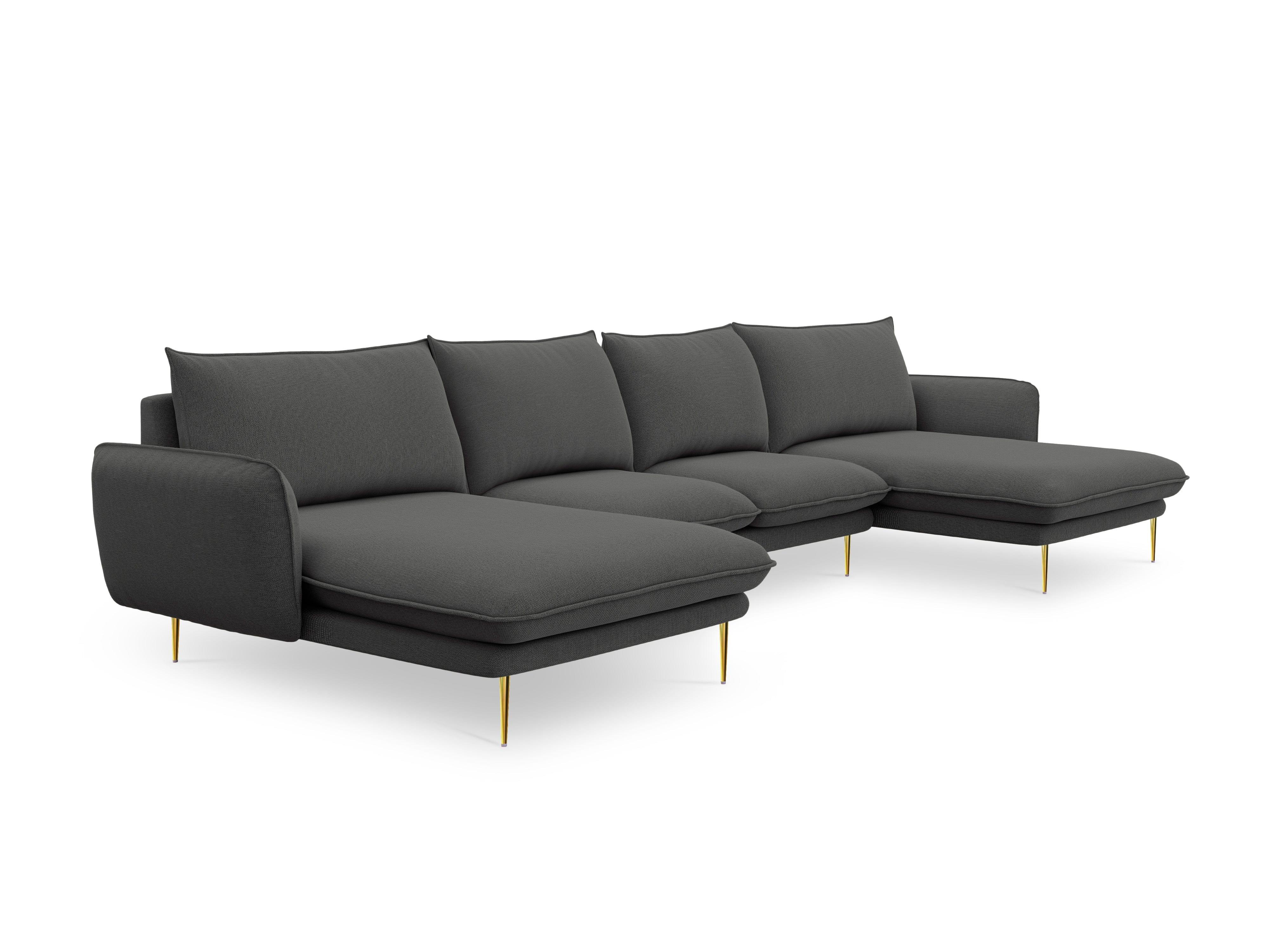 U-shaped corner sofa VIENNA dark grey with gold base - Eye on Design