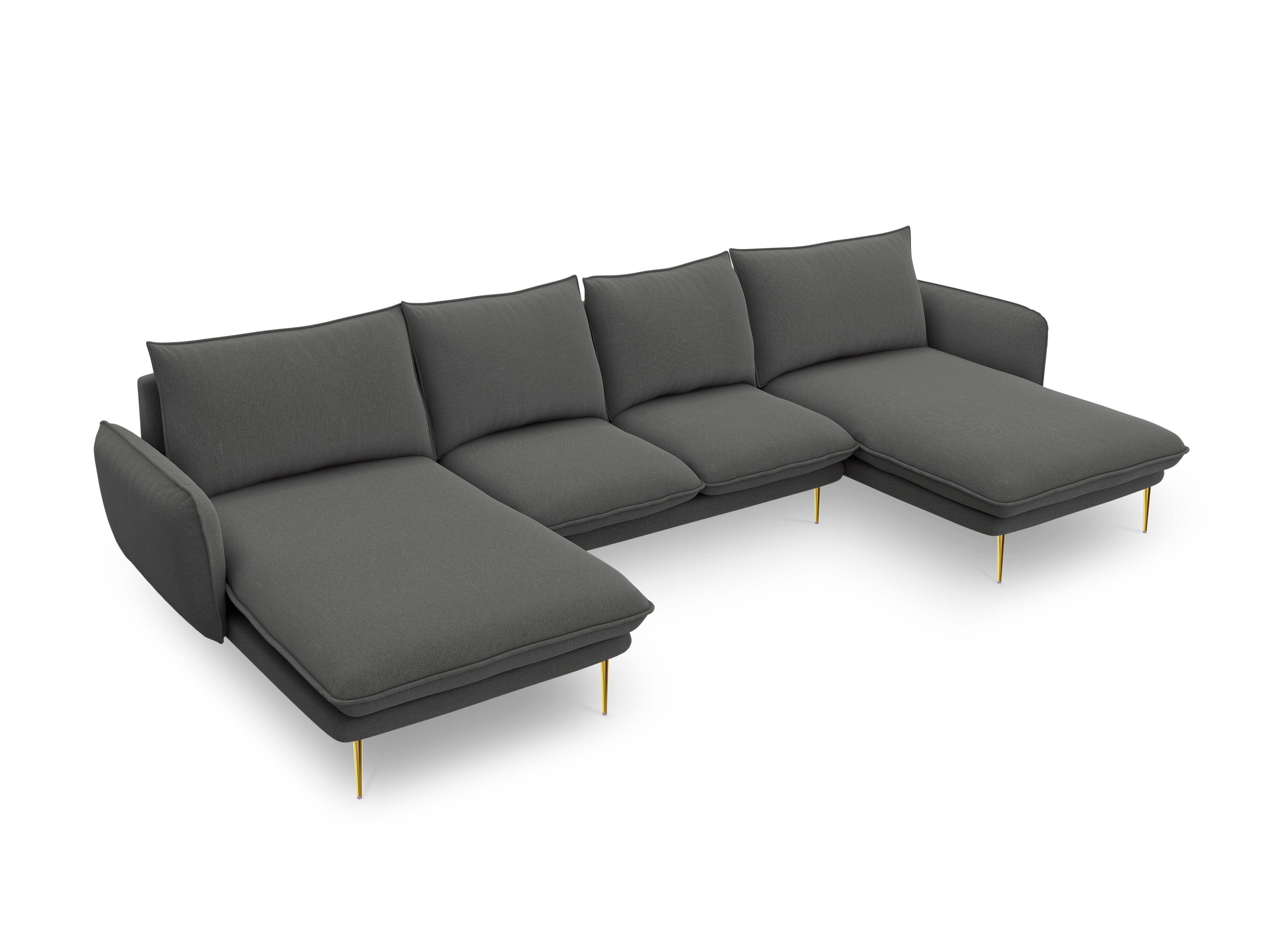 U-shaped corner sofa VIENNA dark grey with gold base - Eye on Design