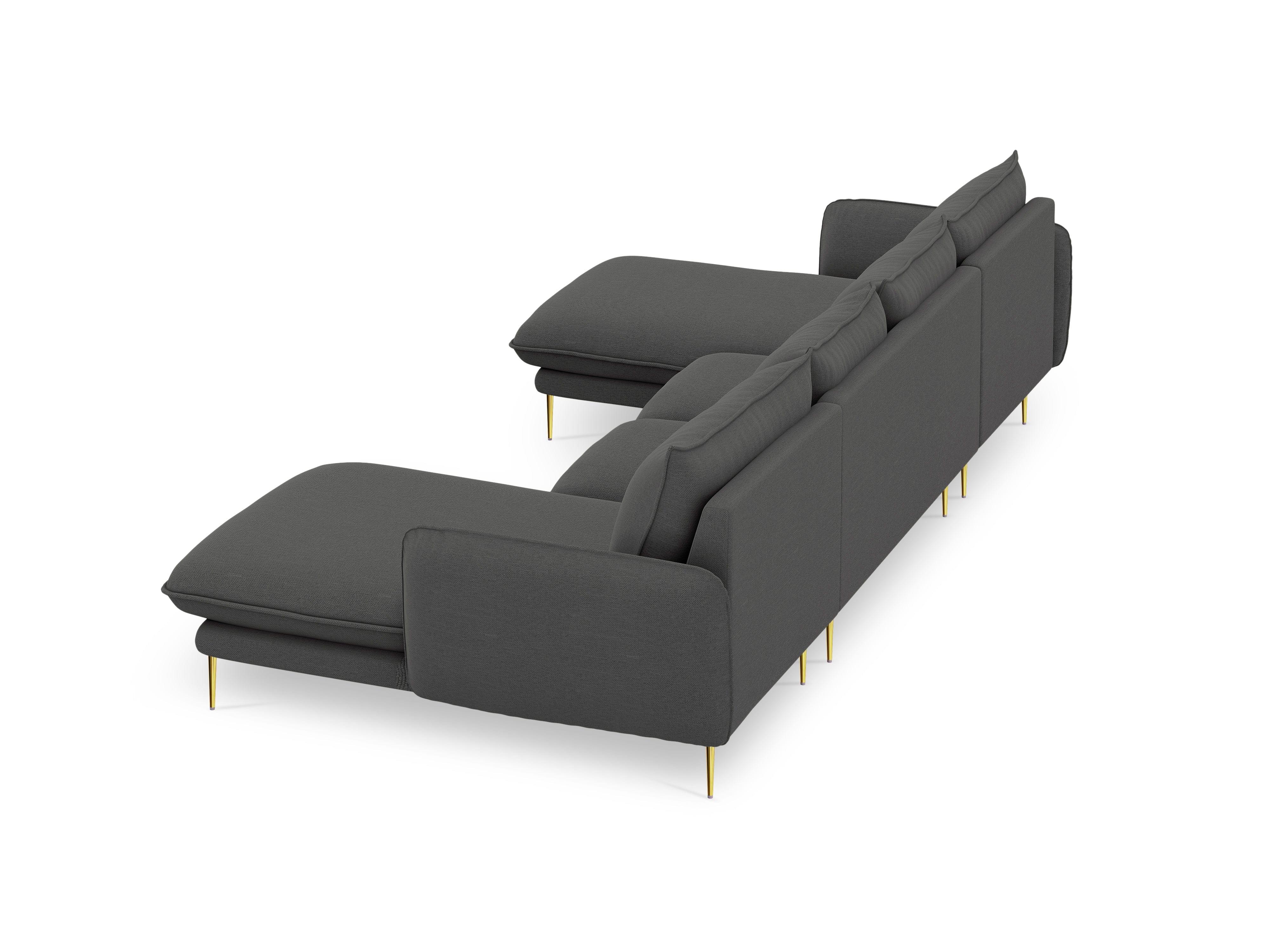 U-shaped corner sofa VIENNA dark grey with gold base - Eye on Design