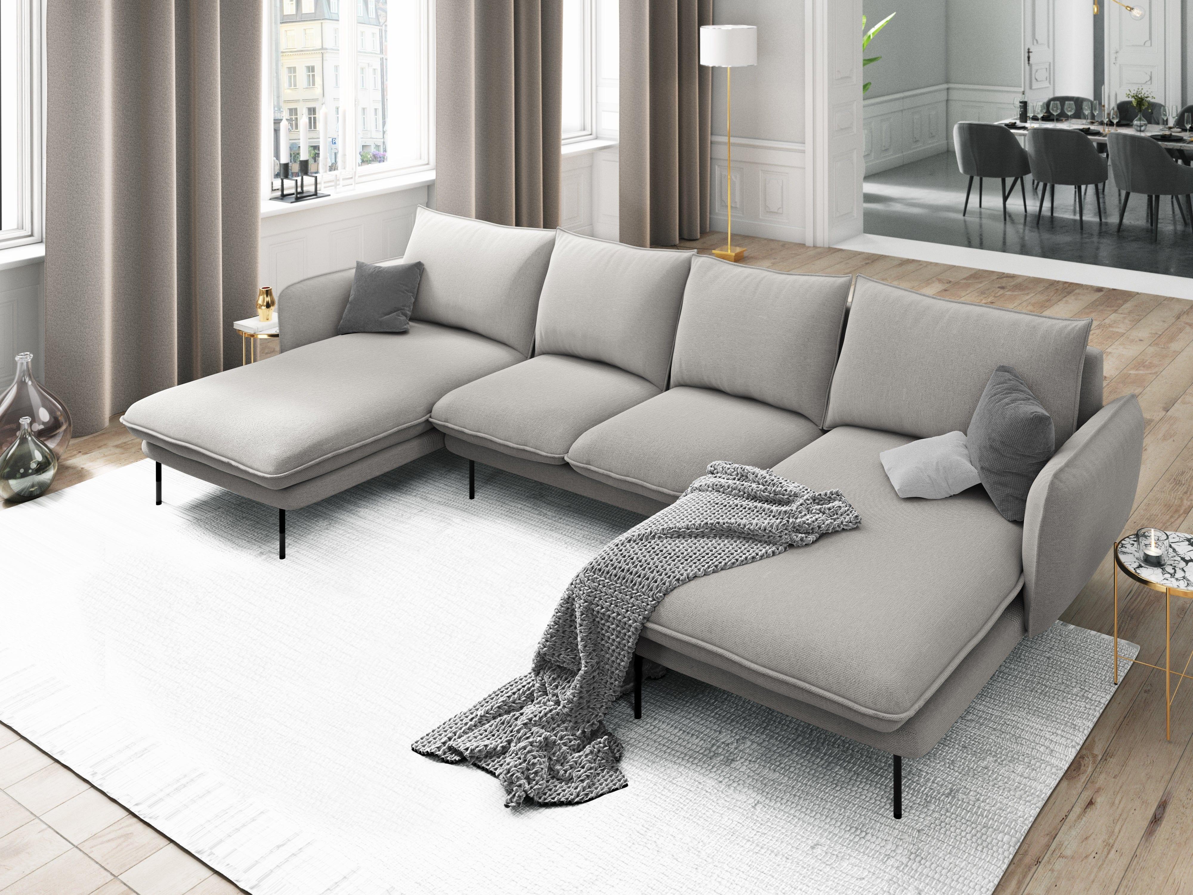 U-shaped corner sofa VIENNA light grey with black base - Eye on Design