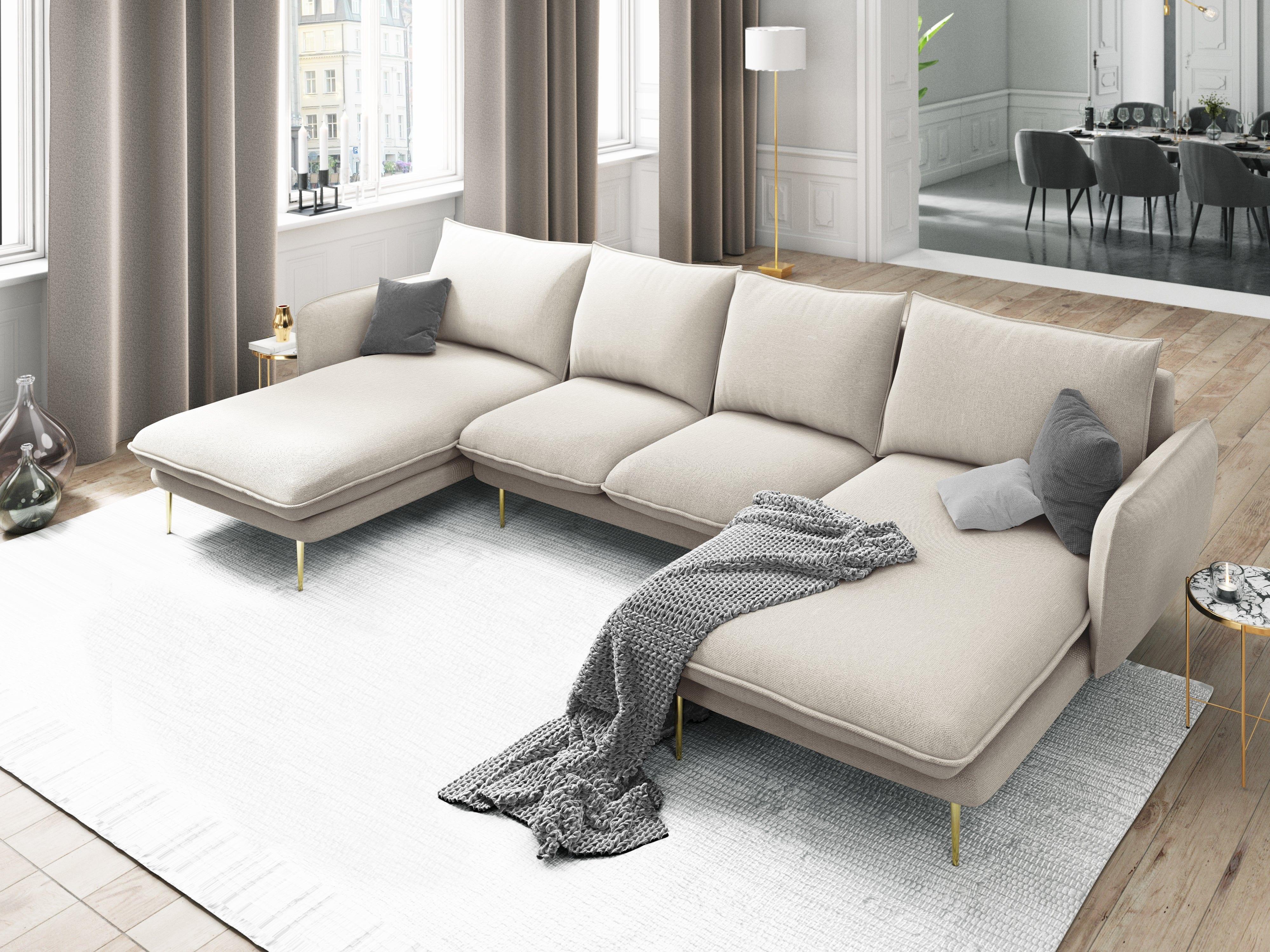 U-shaped corner sofa VIENNA sand with gold base - Eye on Design