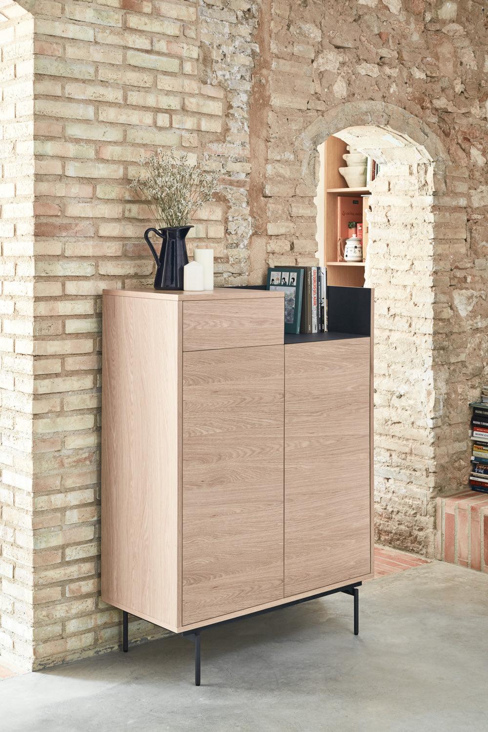 VALLEY high chest of drawers natural oak with dark finish - Eye on Design