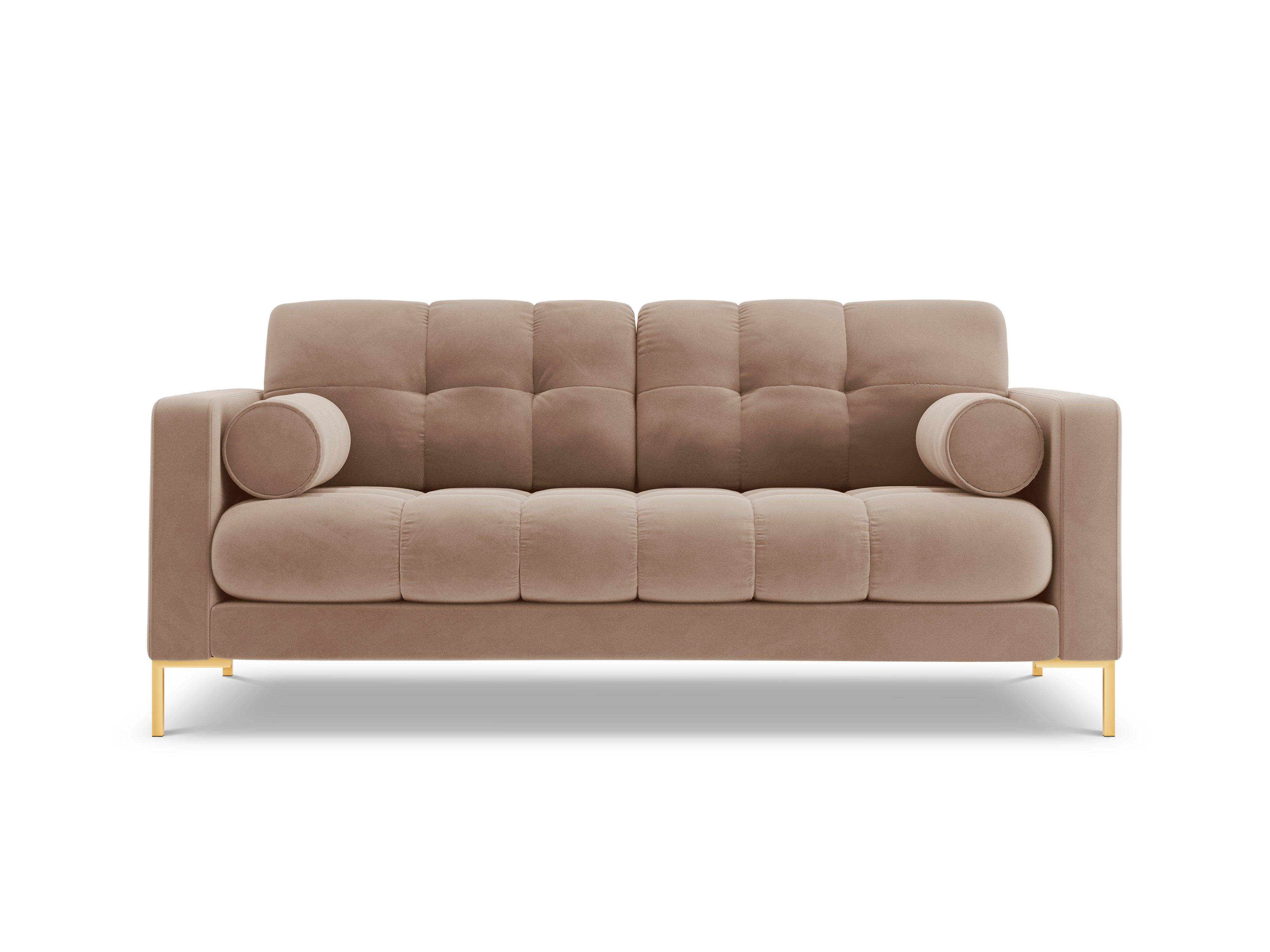 Velvet 2-seater sofa BALI beige with gold base - Eye on Design