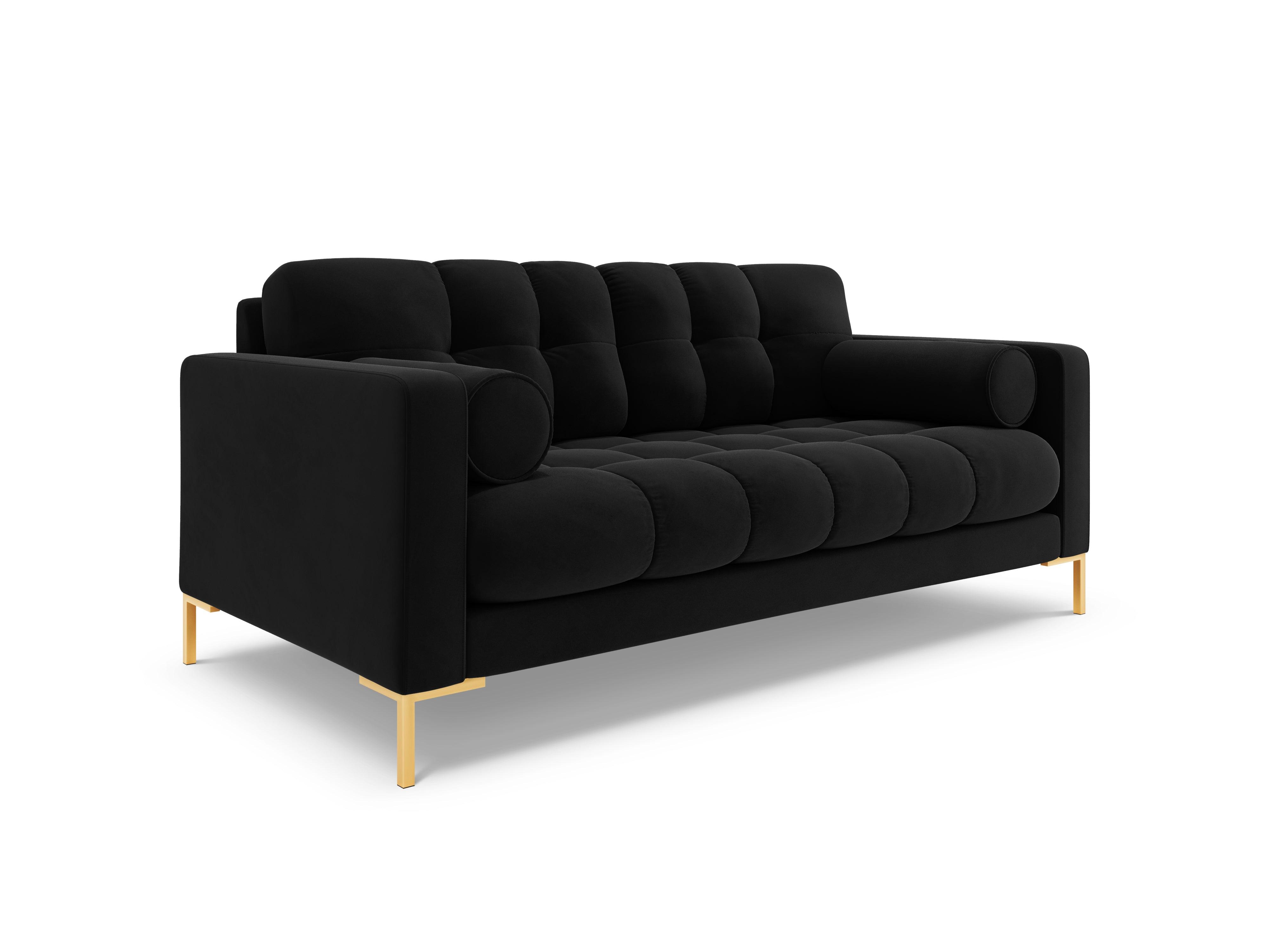 Velvet 2-seater sofa BALI black with gold base - Eye on Design