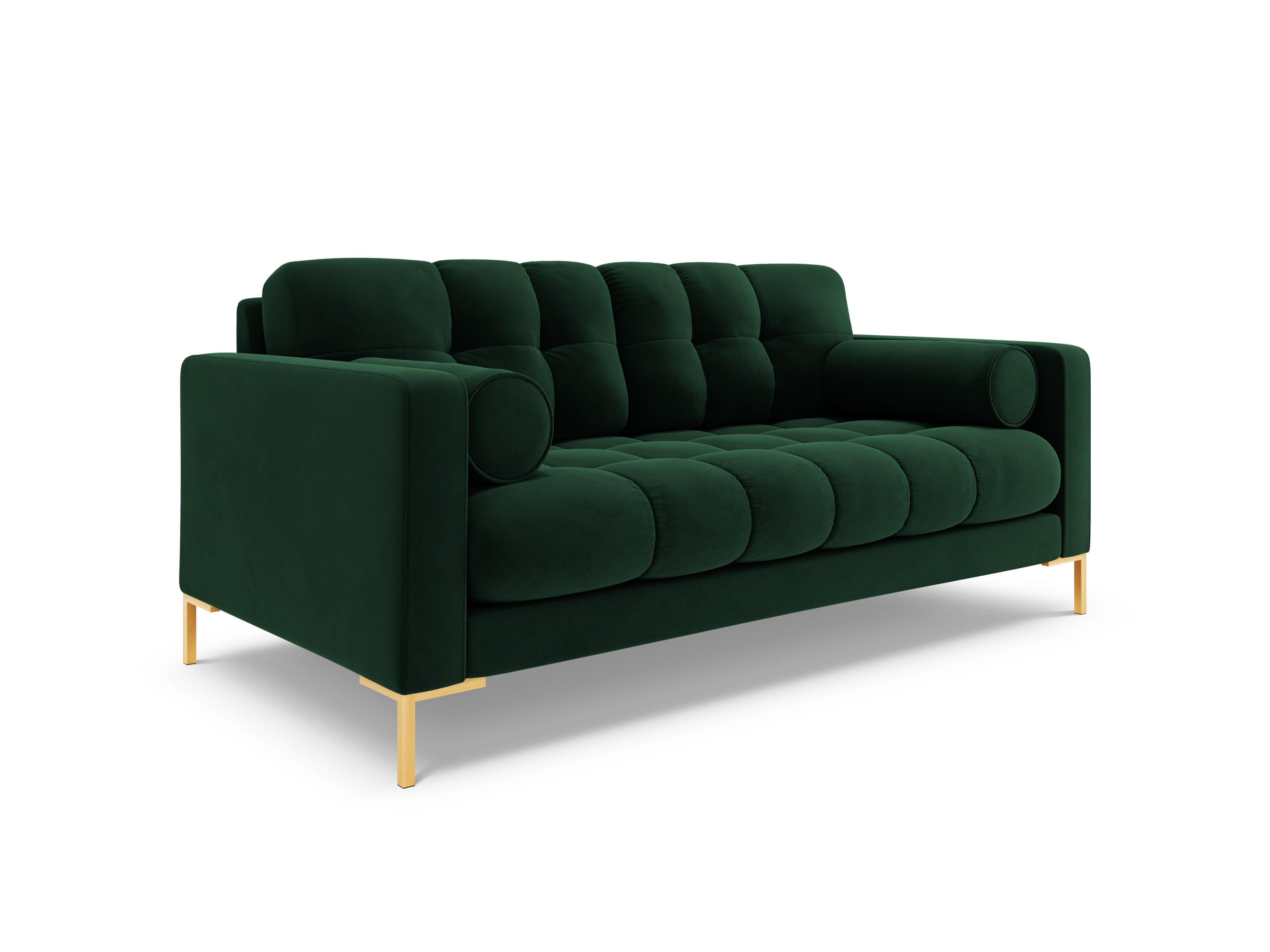 Velvet 2-seater sofa BALI bottle green with gold base - Eye on Design