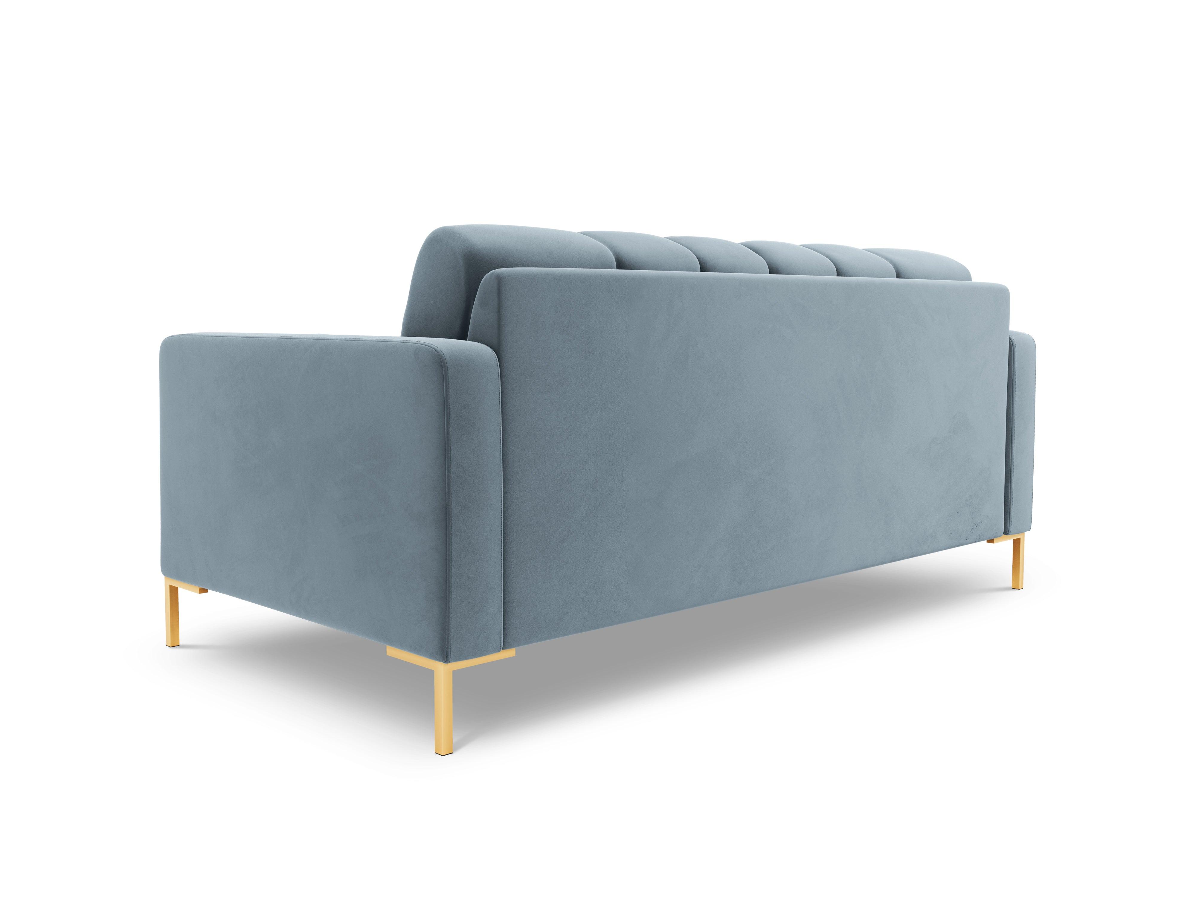 Velvet 2-seater sofa BALI light blue with gold base - Eye on Design