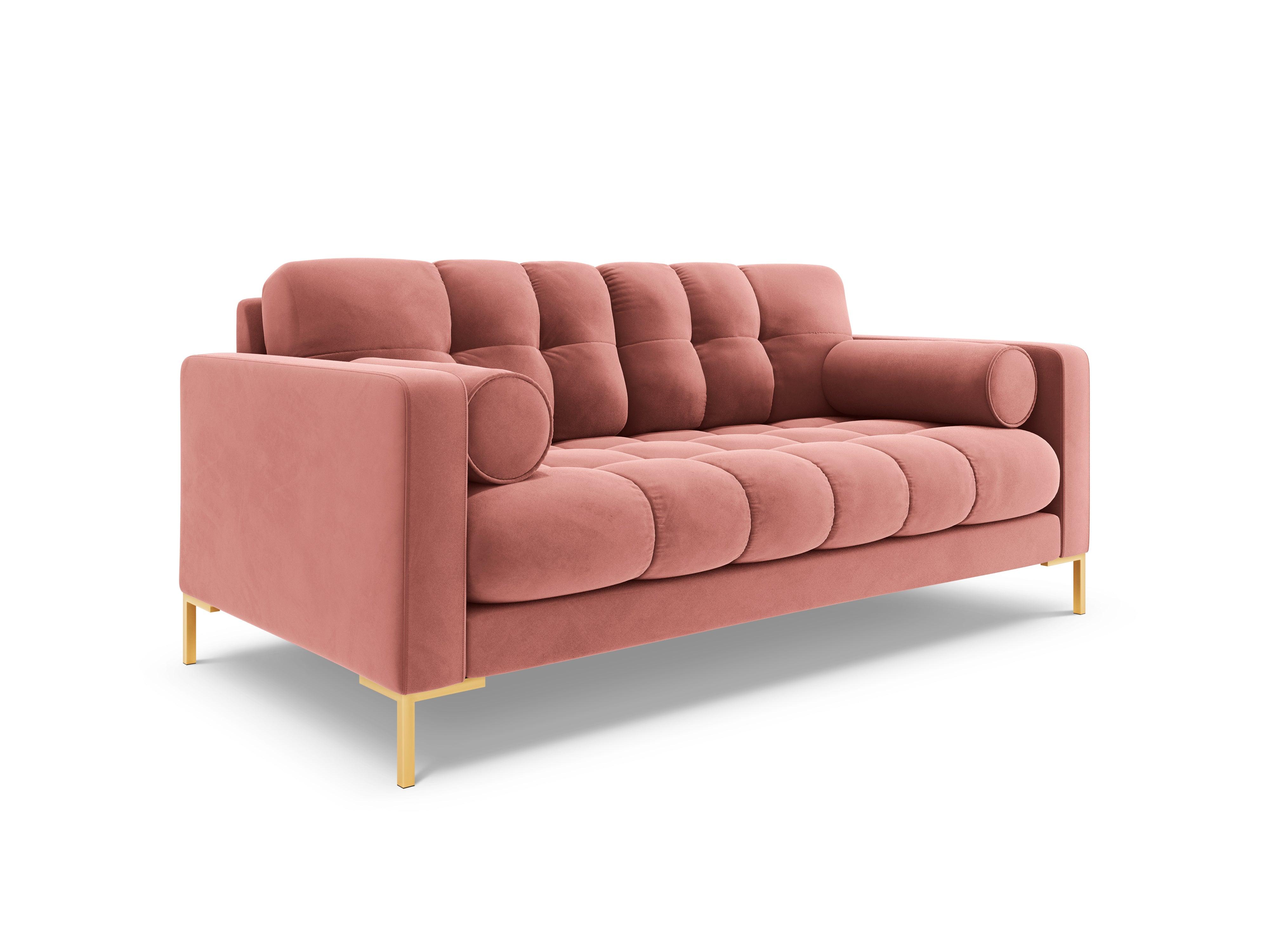 Velvet 2-seater sofa BALI pink with gold base - Eye on Design