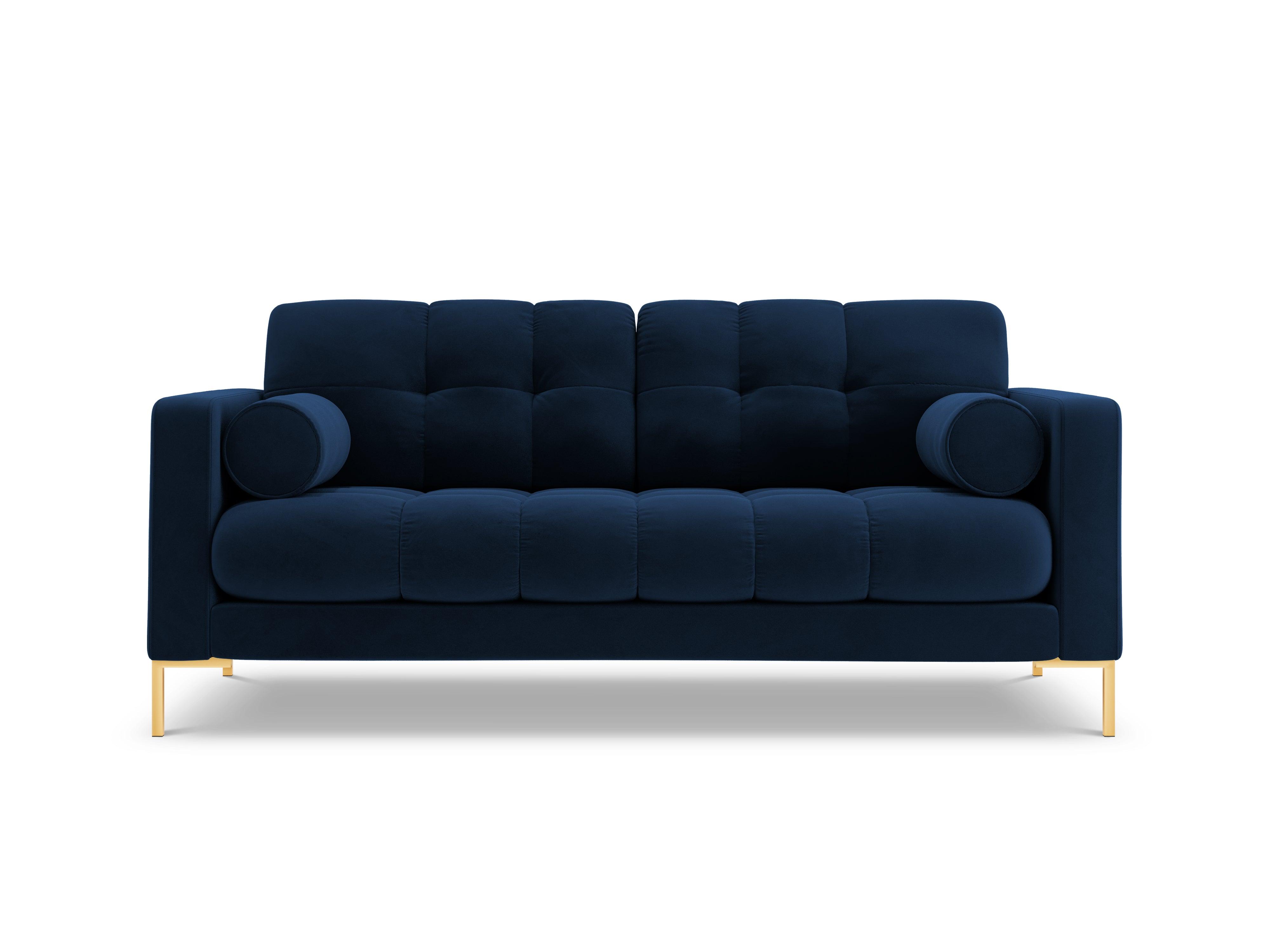 Velvet 2-seater sofa BALI royal blue with gold base - Eye on Design