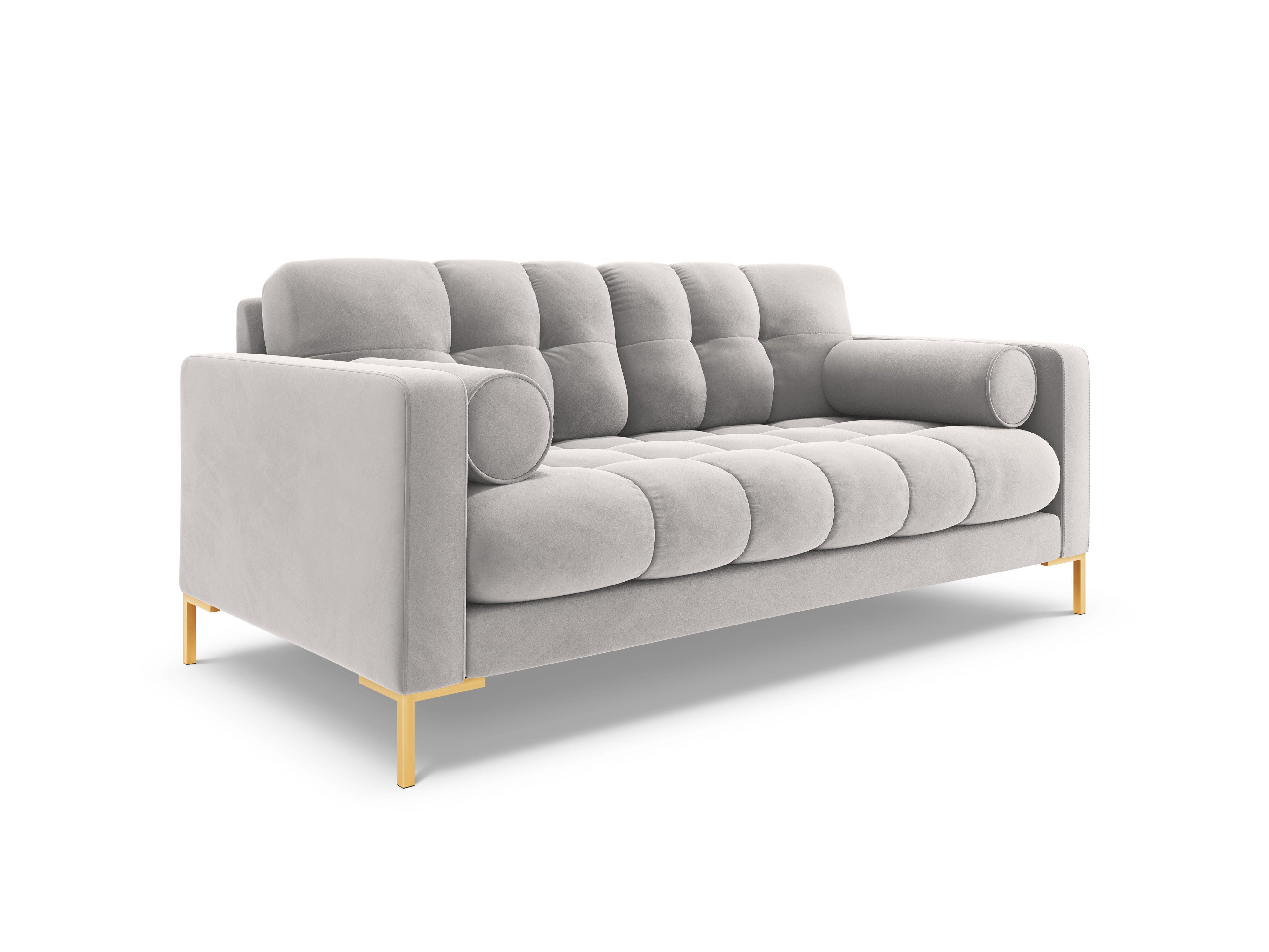 Velvet 2-seater sofa BALI silver with gold base - Eye on Design