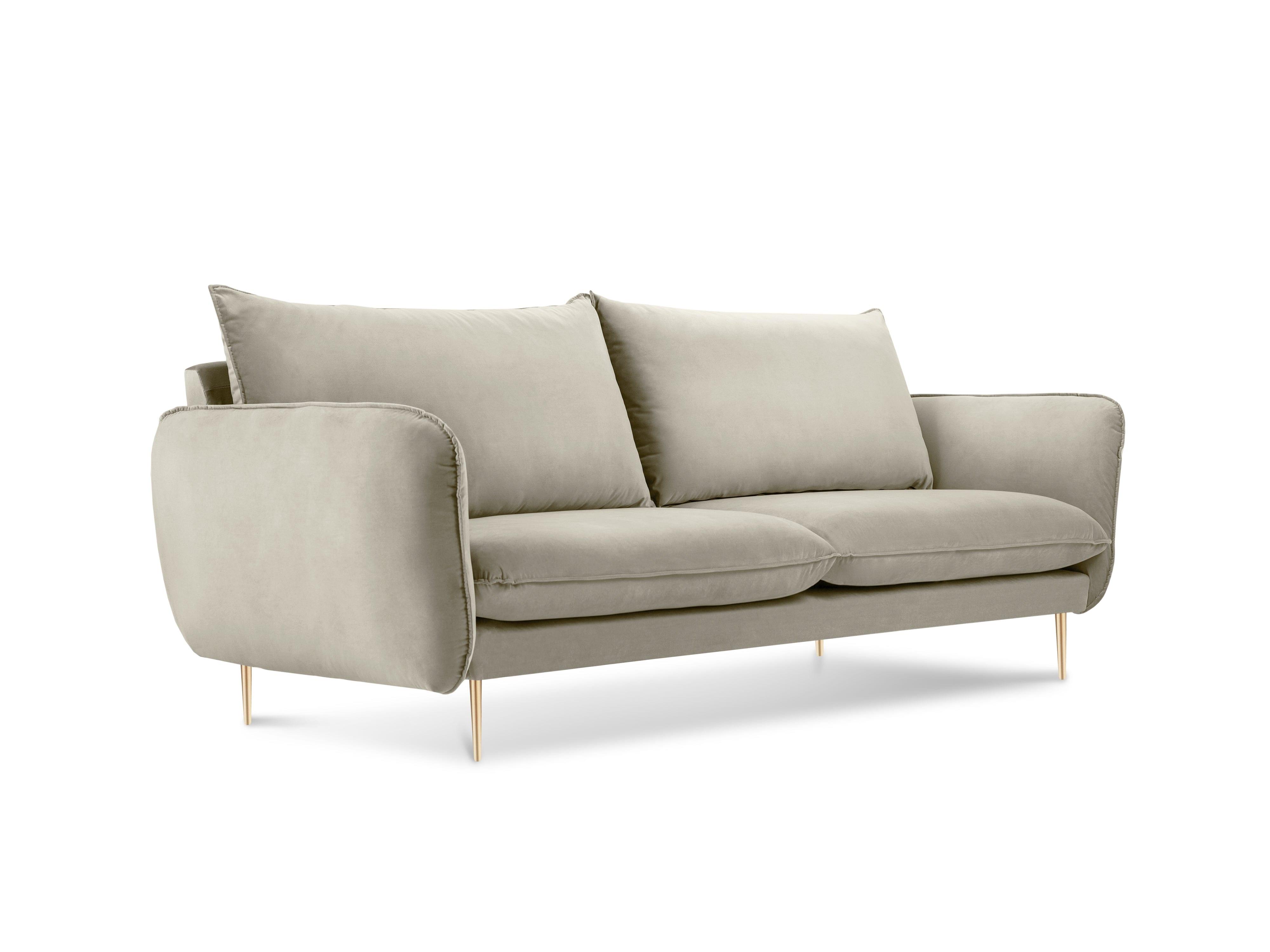 Velvet 2-seater sofa VIENNA beige with gold base - Eye on Design