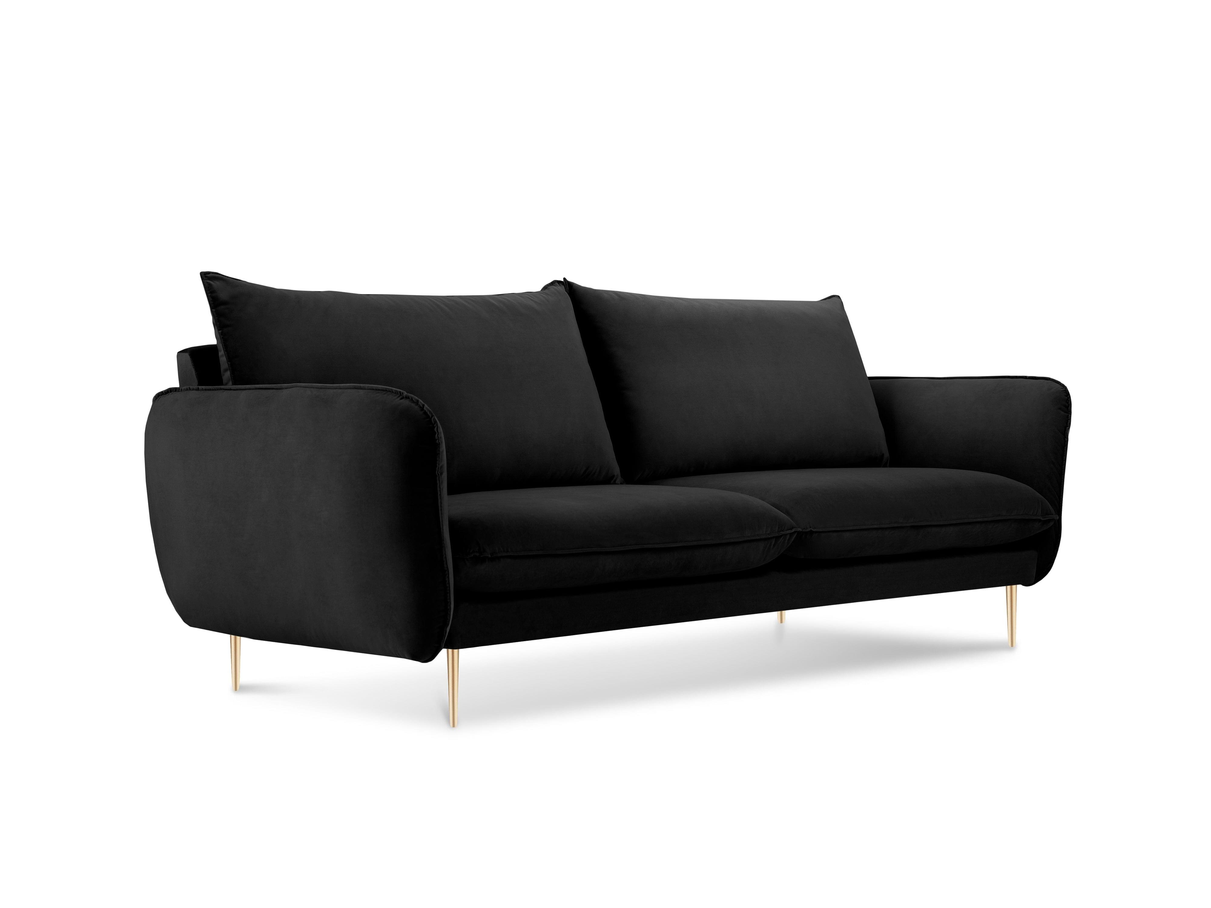 Velvet 2-seater sofa VIENNA black with gold base - Eye on Design