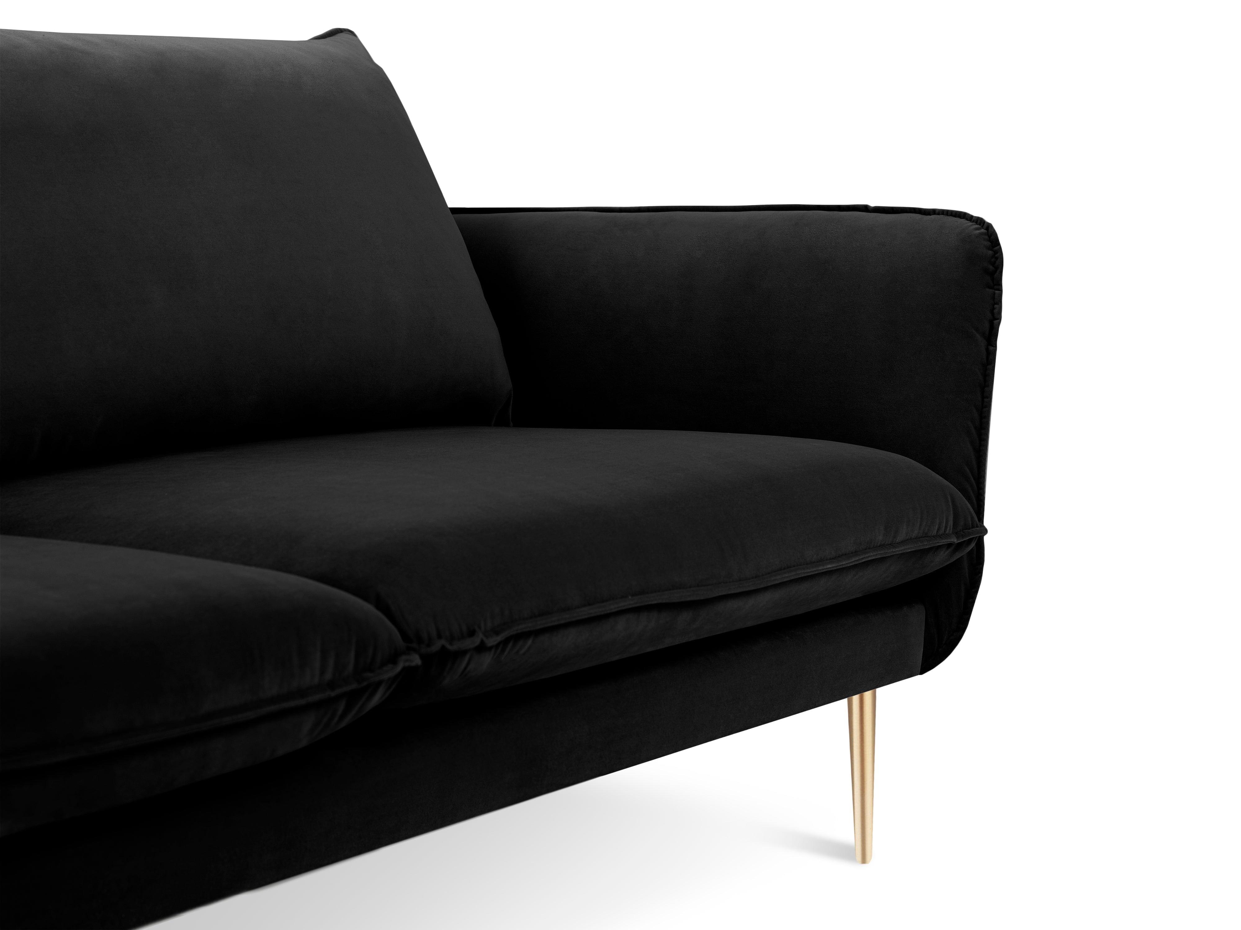 Velvet 2-seater sofa VIENNA black with gold base - Eye on Design