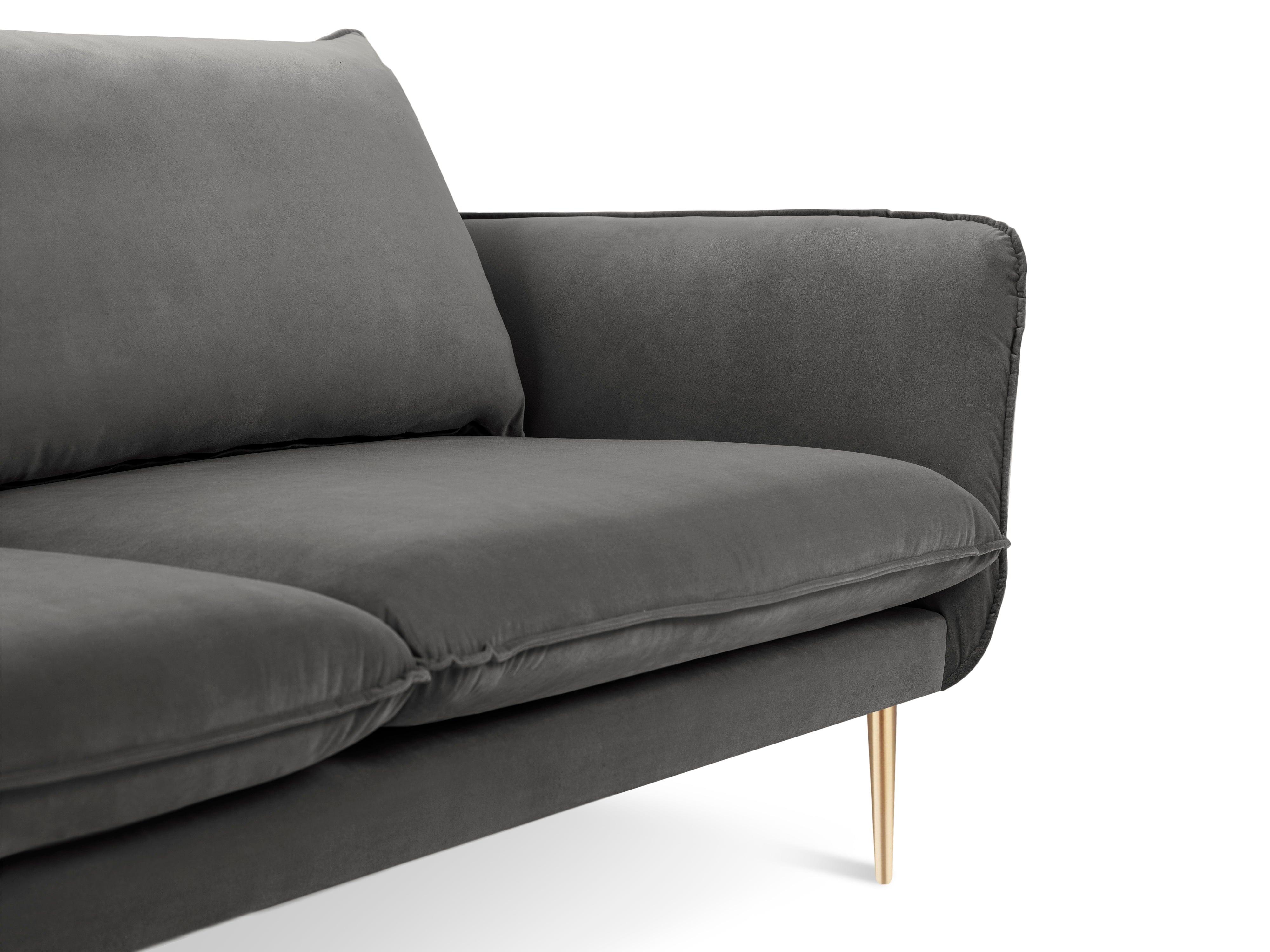 Velvet 2-seater sofa VIENNA dark grey with gold base - Eye on Design