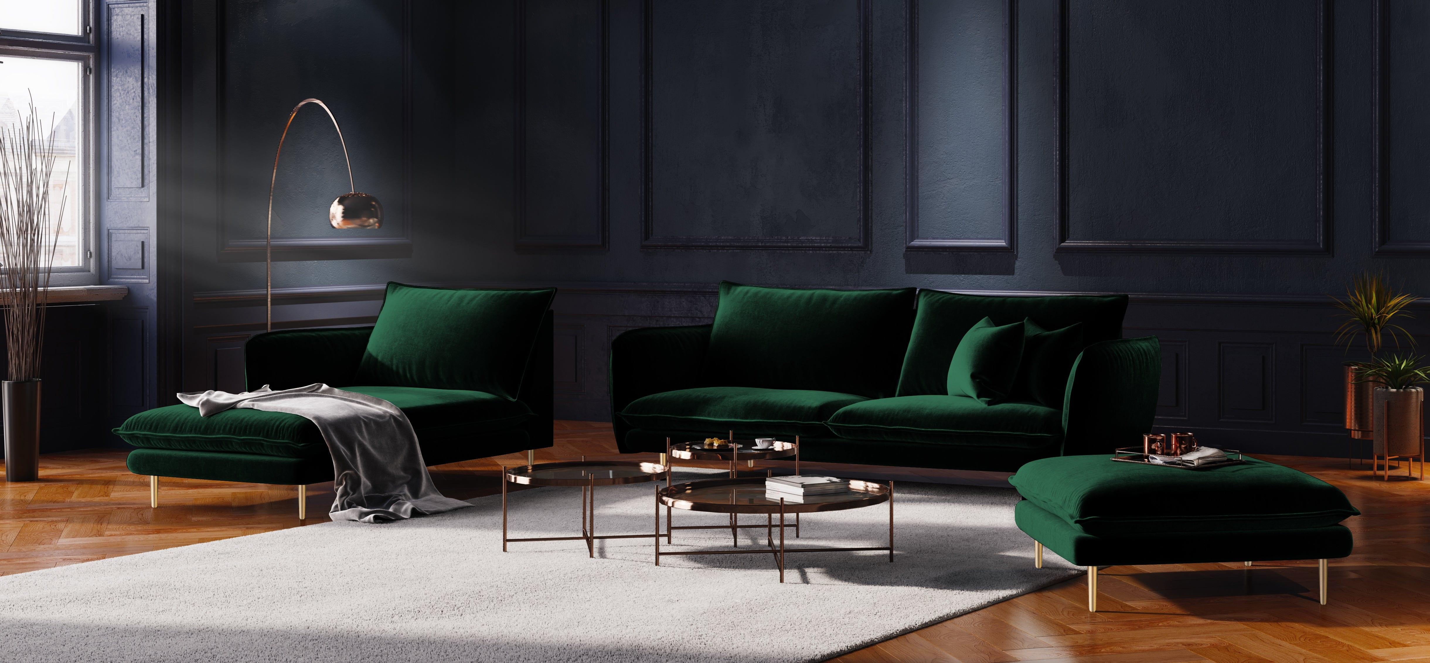 Velvet 2-seater sofa VIENNA green with gold base - Eye on Design