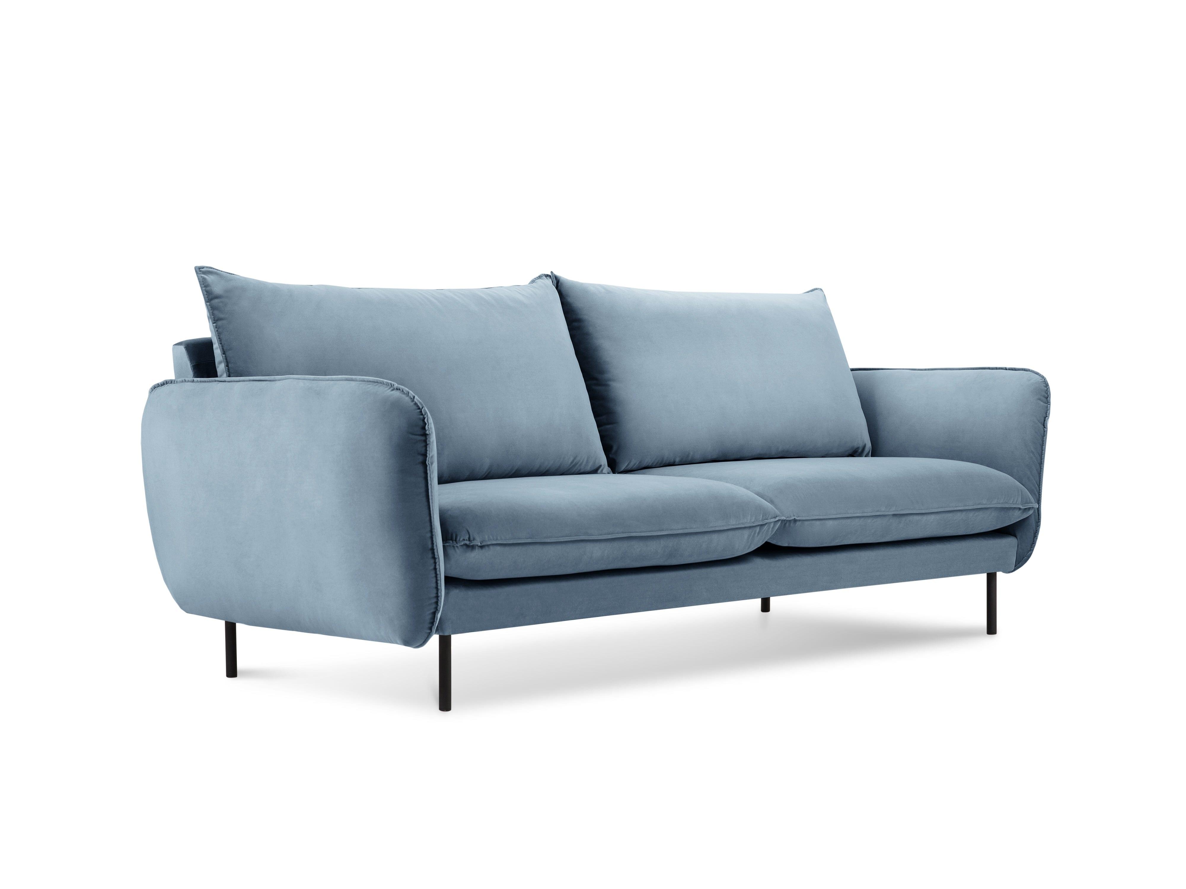 Velvet 2-seater sofa VIENNA light blue with black base - Eye on Design