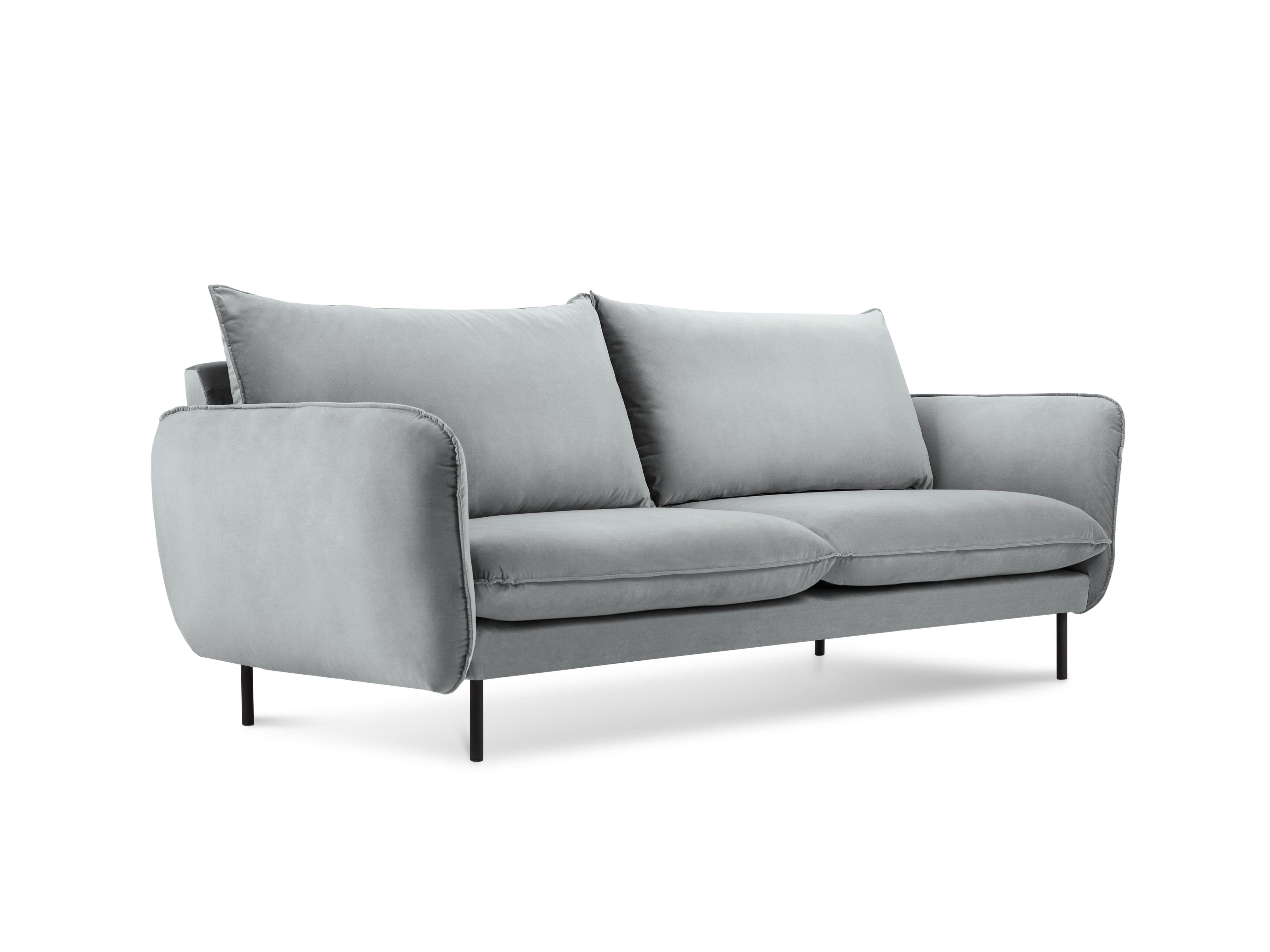 Velvet 2-seater sofa VIENNA light grey with black base - Eye on Design