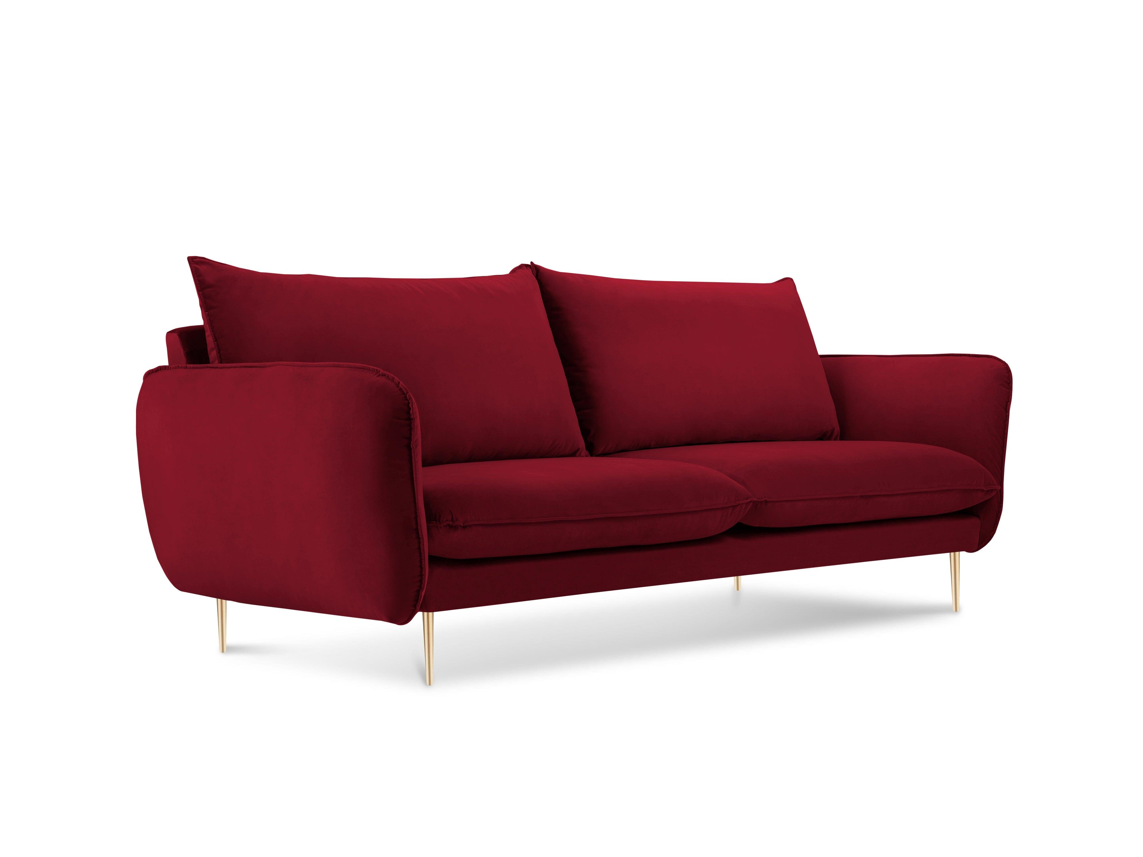 Velvet 2-seater sofa VIENNA maroon with gold base - Eye on Design