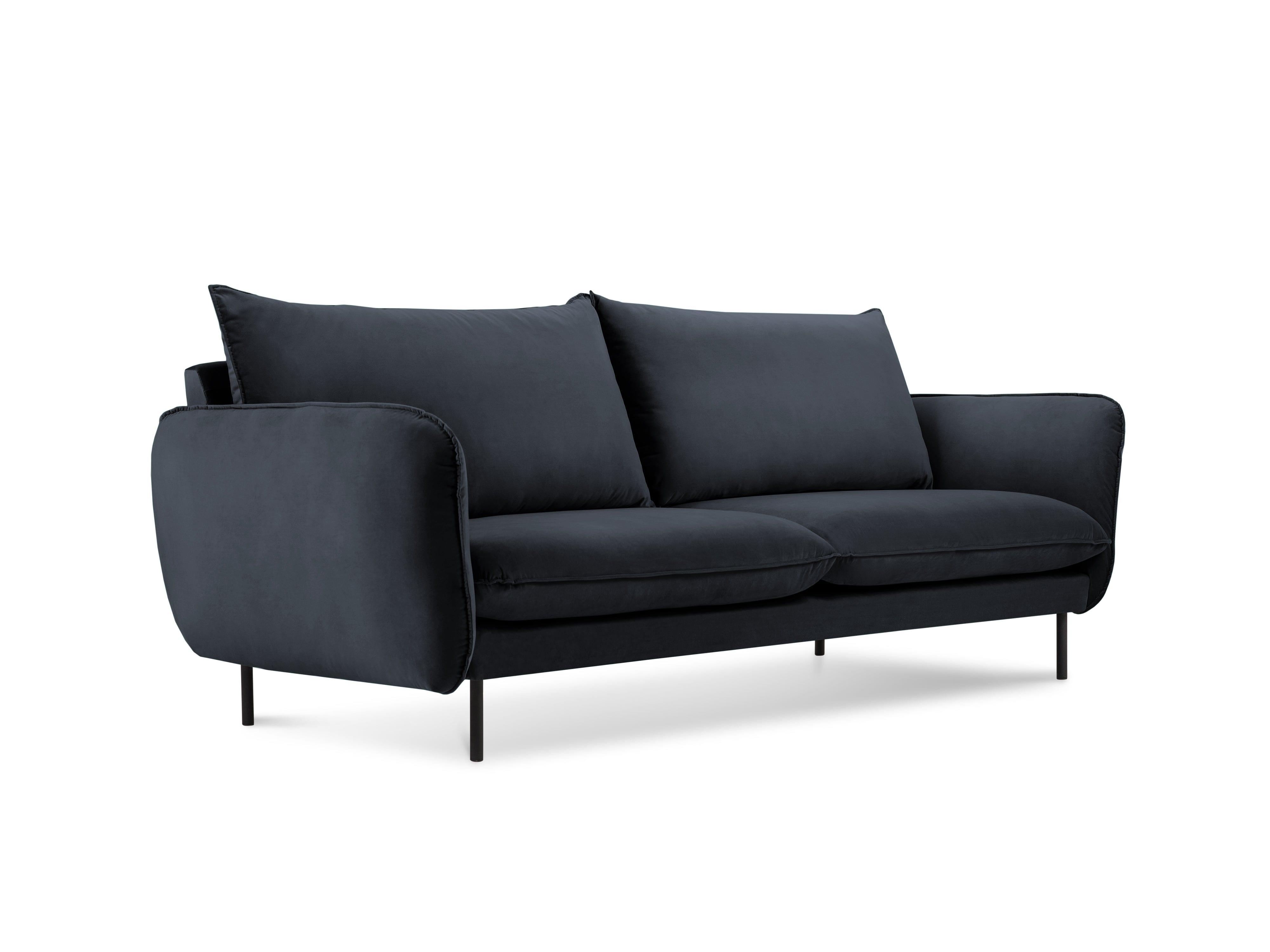 Velvet 2-seater sofa VIENNA navy blue with black base - Eye on Design