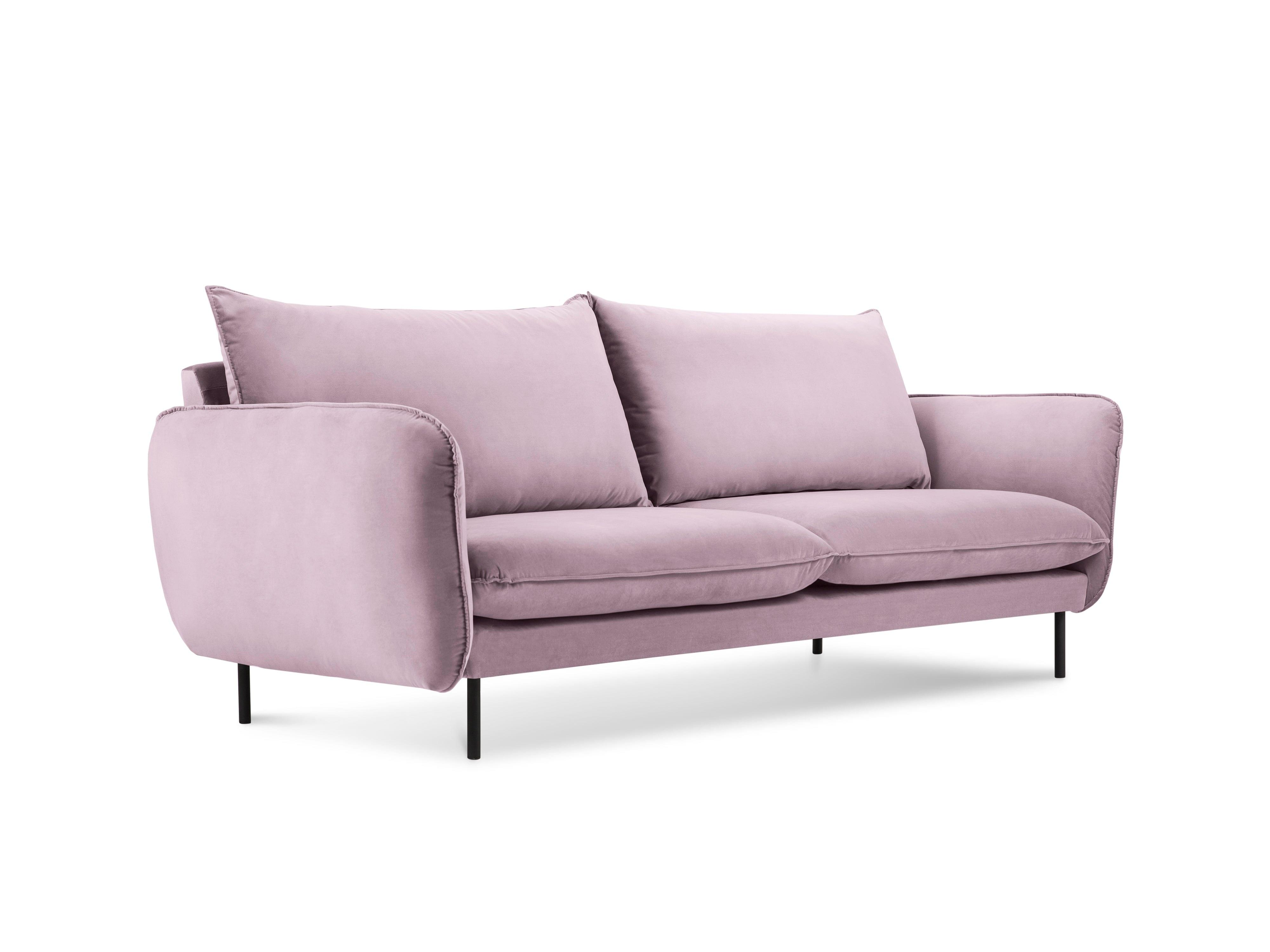 Velvet 2-seater sofa VIENNA powder pink with black base - Eye on Design