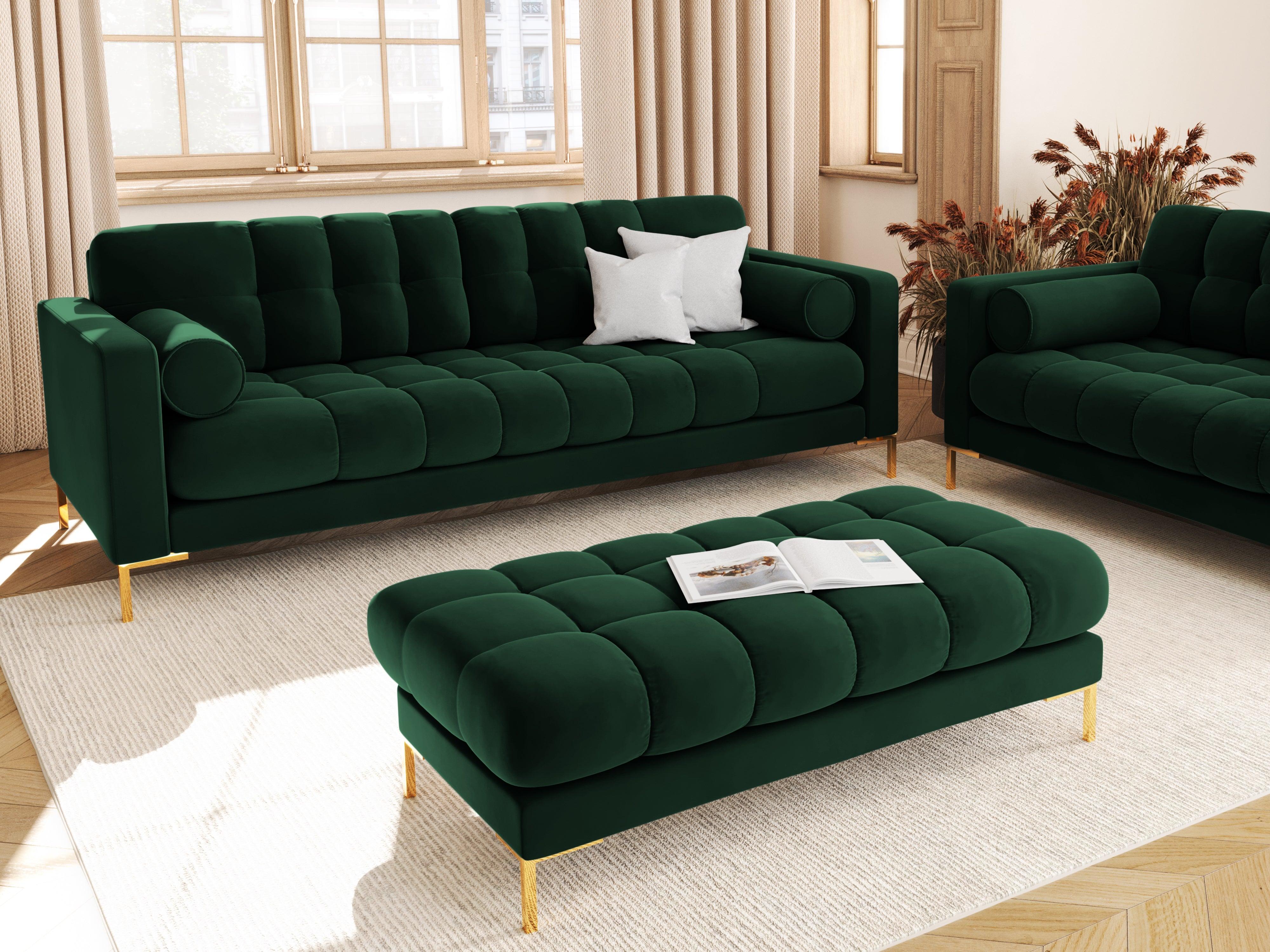 Velvet 3-seater sofa BALI bottle green with gold base - Eye on Design