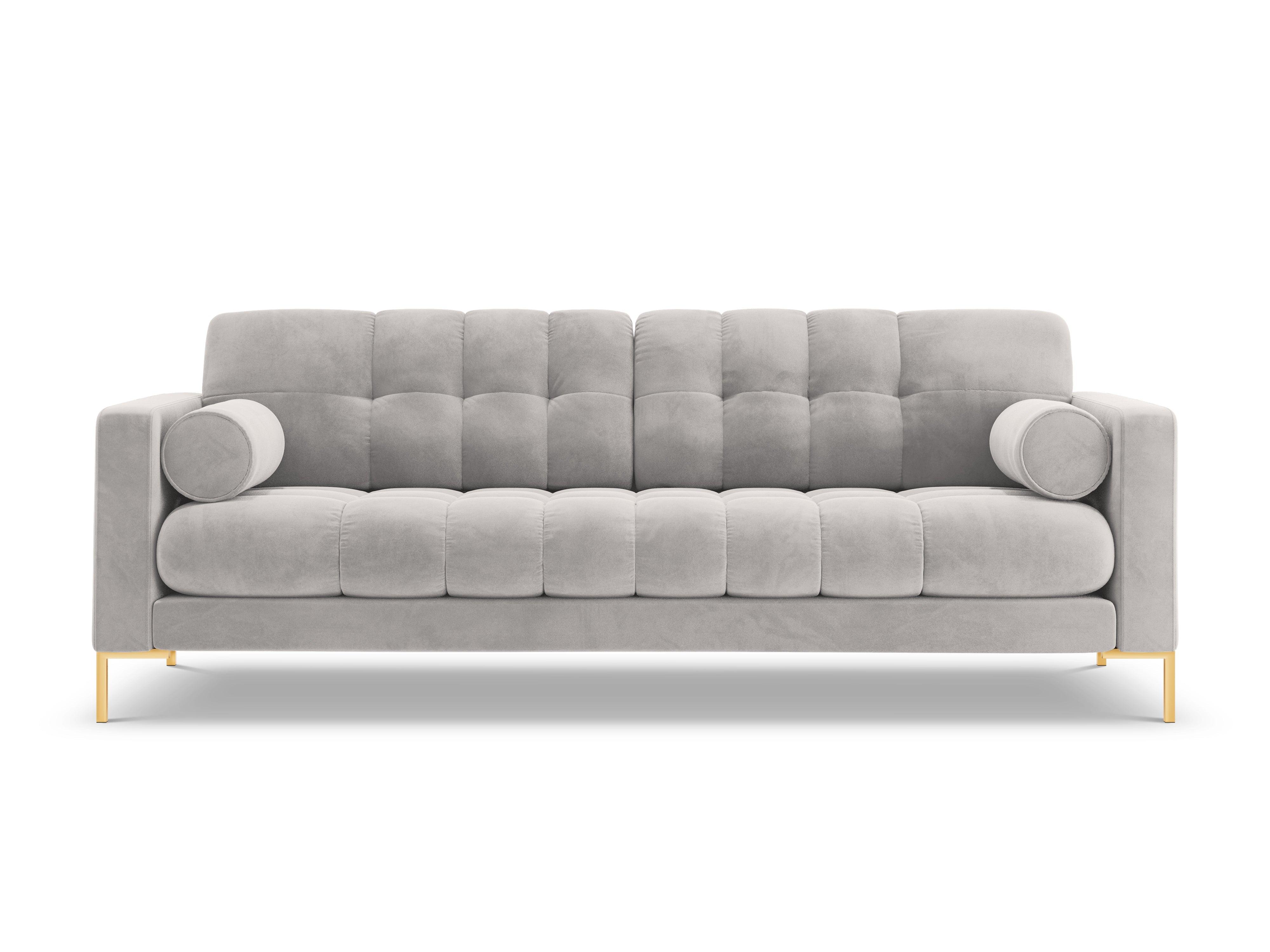 Velvet 3-seater sofa BALI silver with gold base - Eye on Design