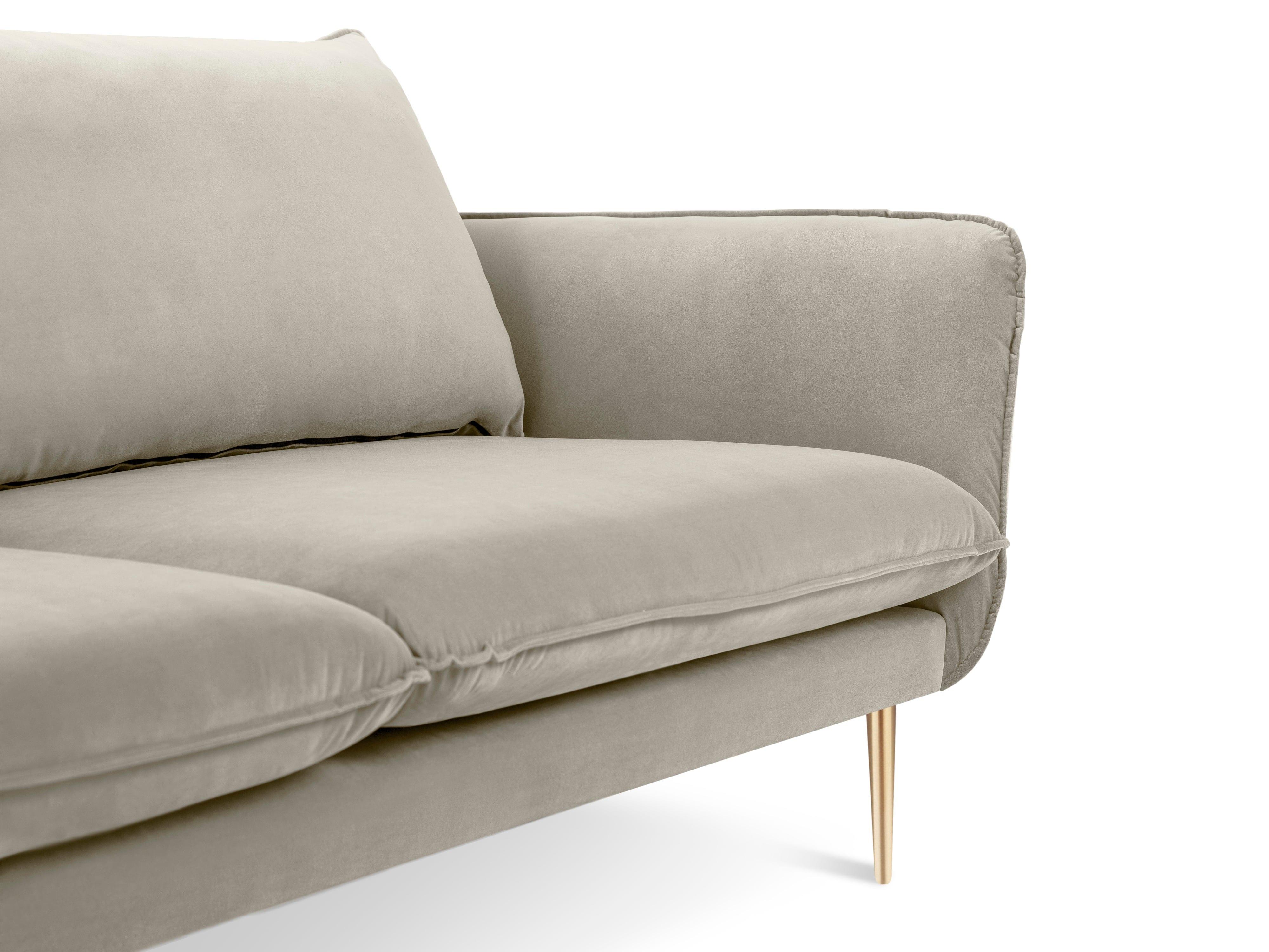 Velvet 3-seater sofa VIENNA beige with gold base - Eye on Design