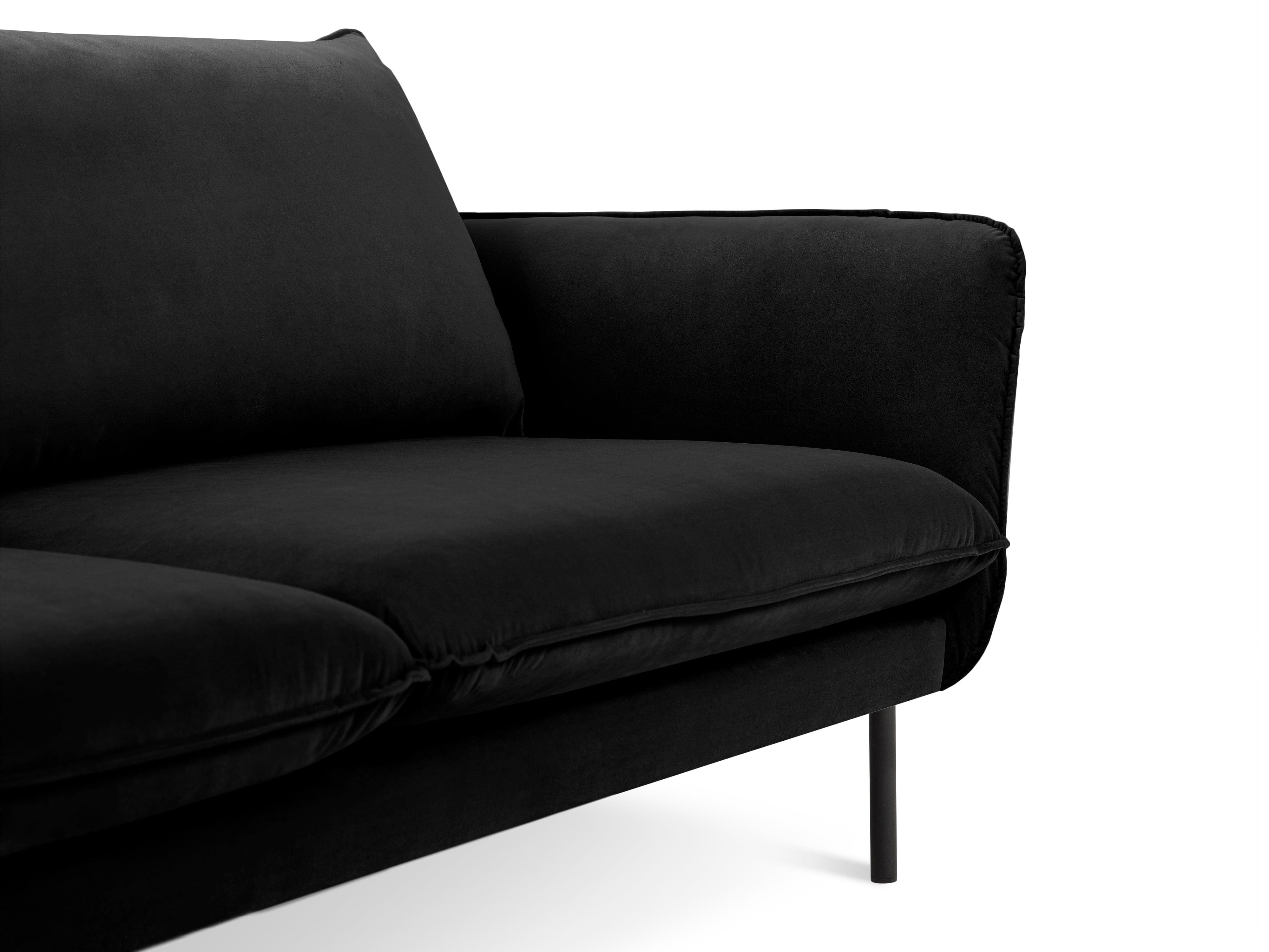 Velvet 3-seater sofa VIENNA black with black base - Eye on Design