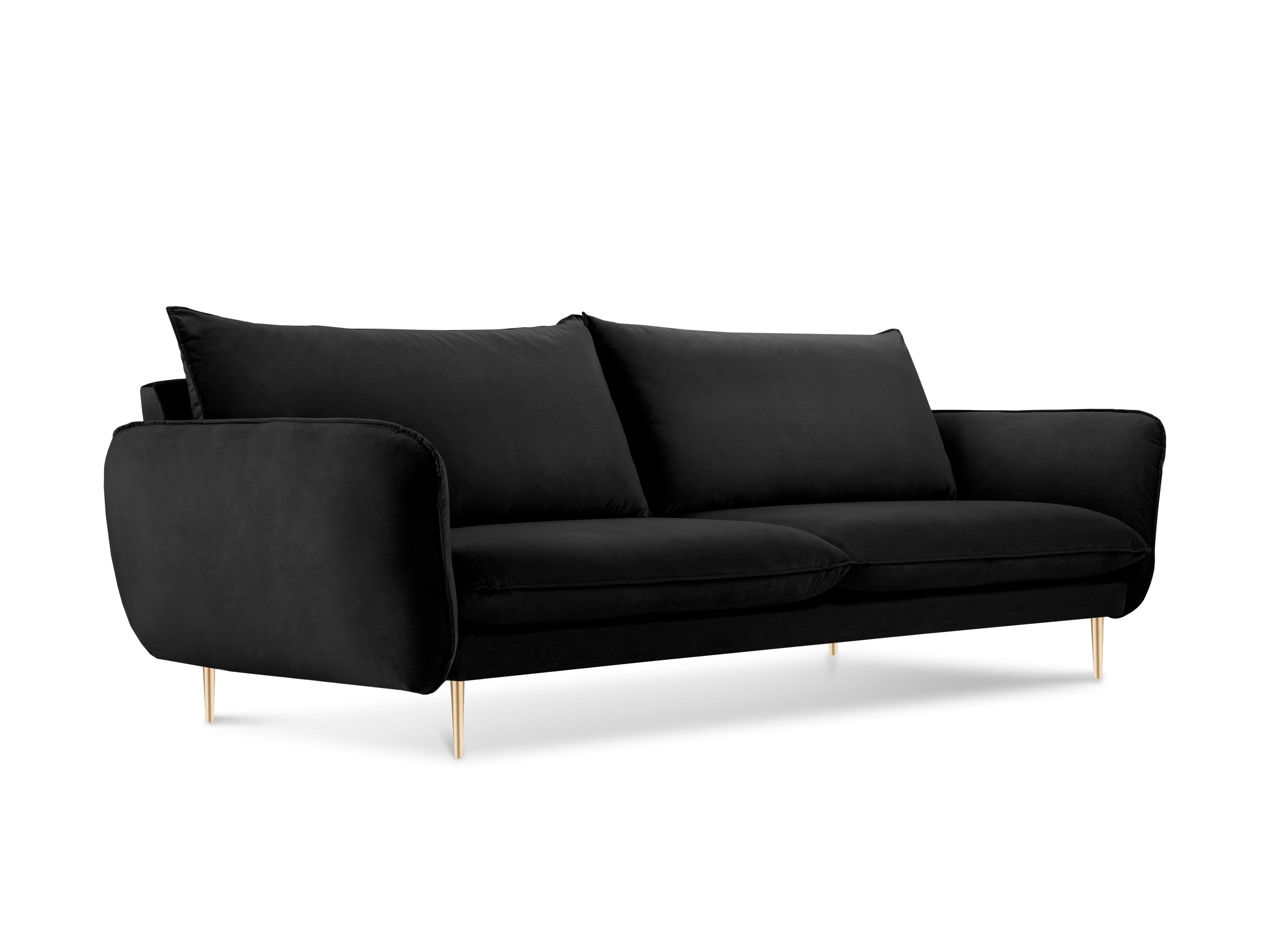 Velvet 3-seater sofa VIENNA black with gold base - Eye on Design