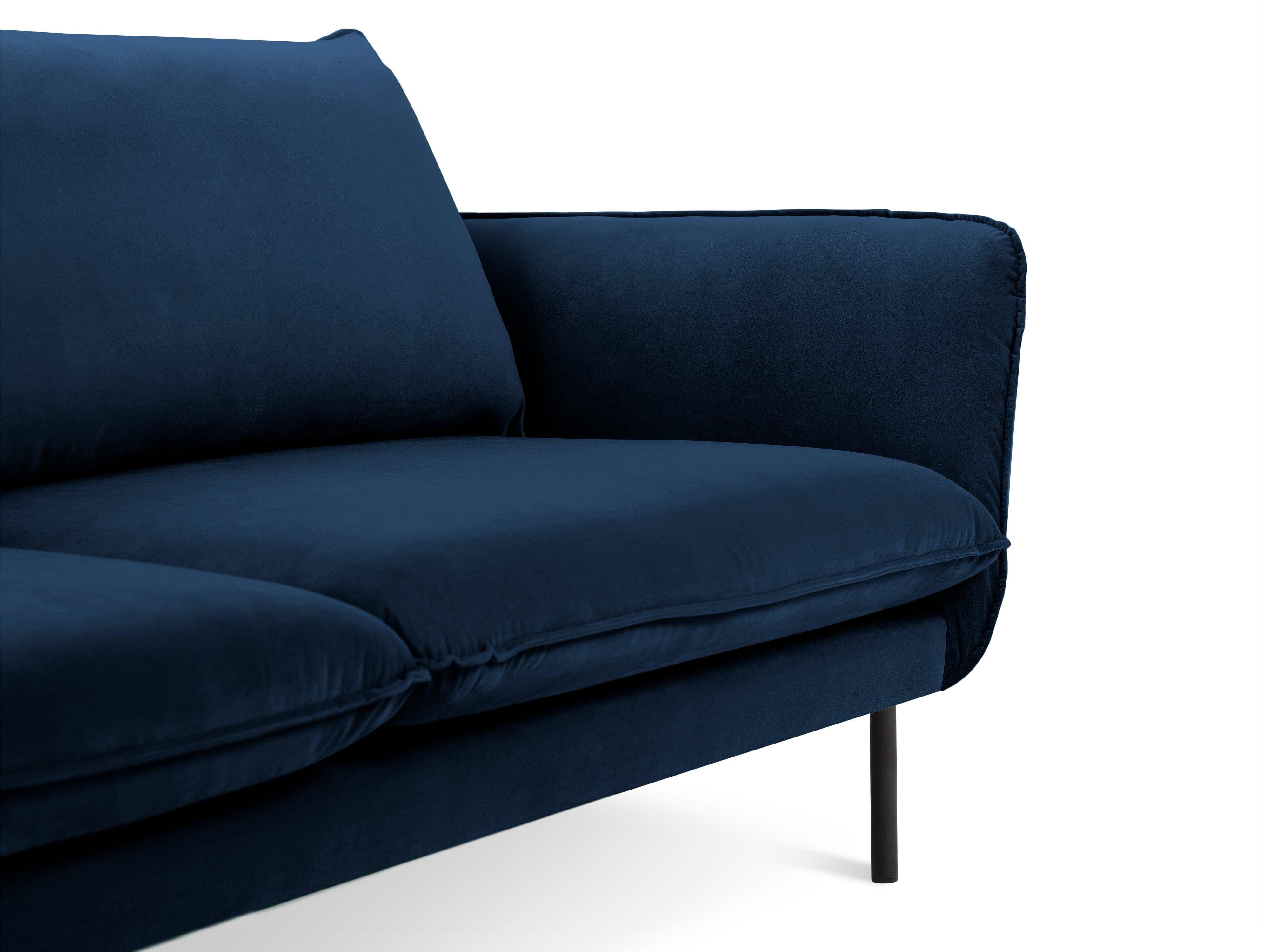 Velvet 3-seater sofa VIENNA blue with black base - Eye on Design