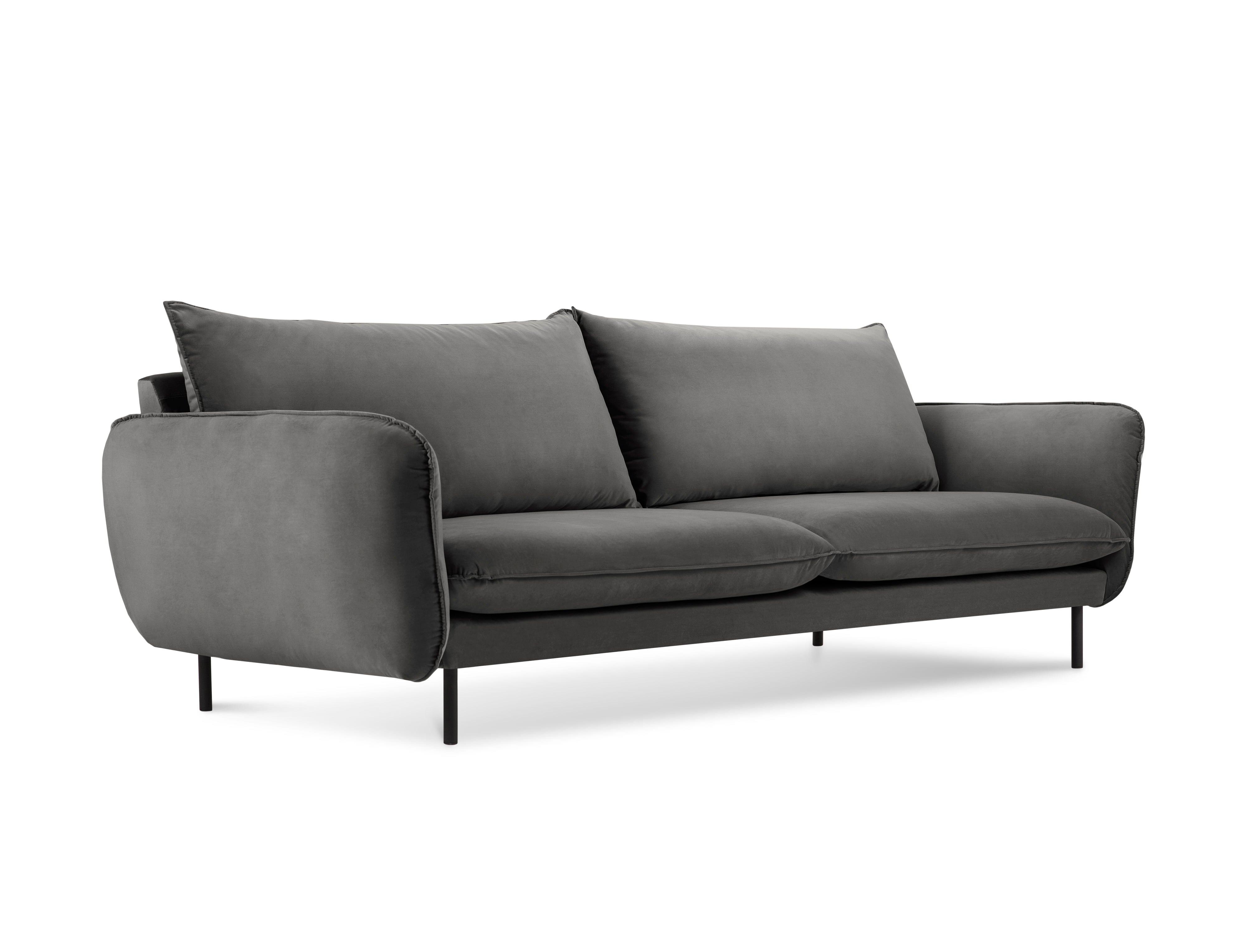 Velvet 3-seater sofa VIENNA dark grey with black base - Eye on Design