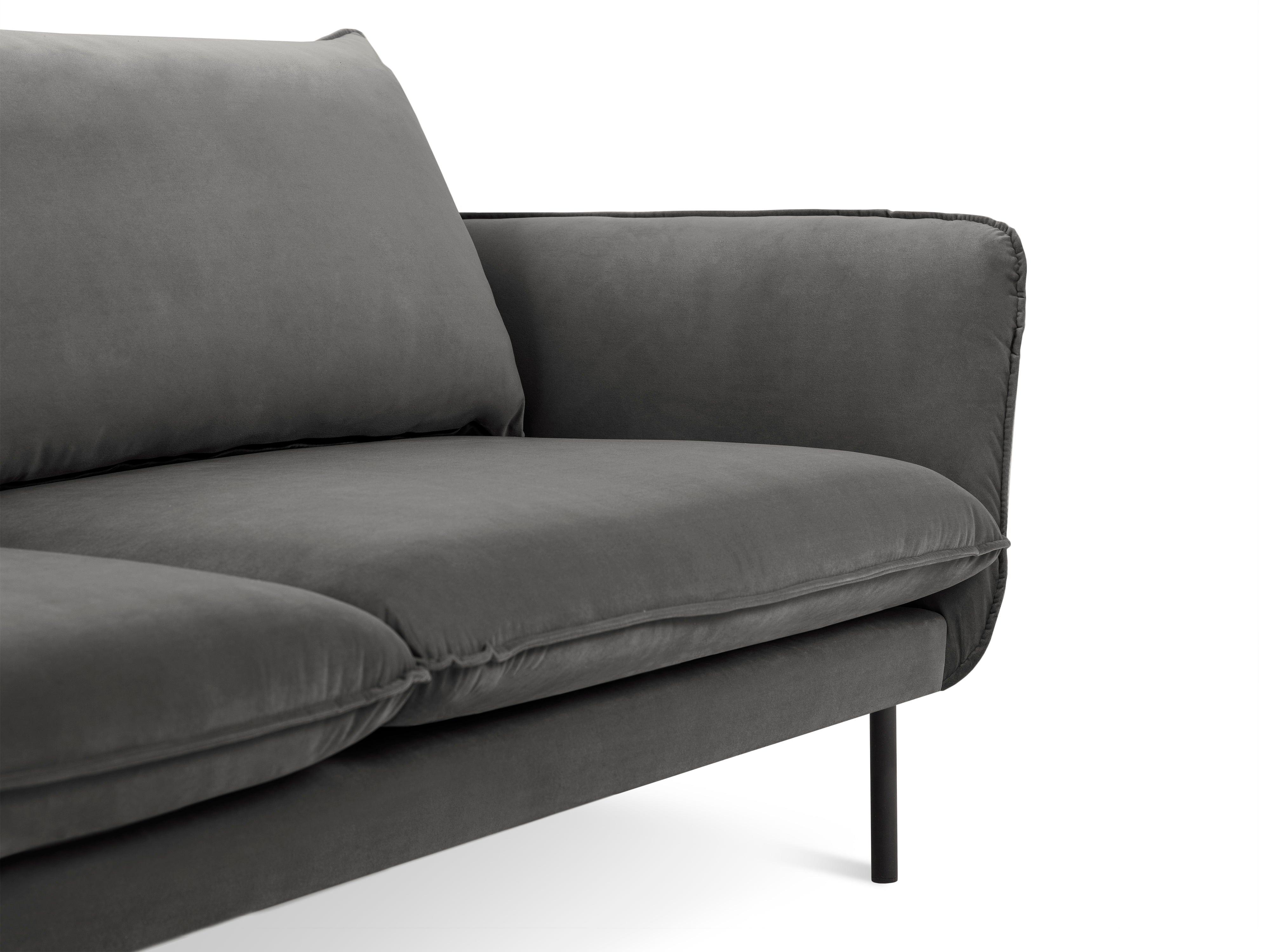 Velvet 3-seater sofa VIENNA dark grey with black base - Eye on Design