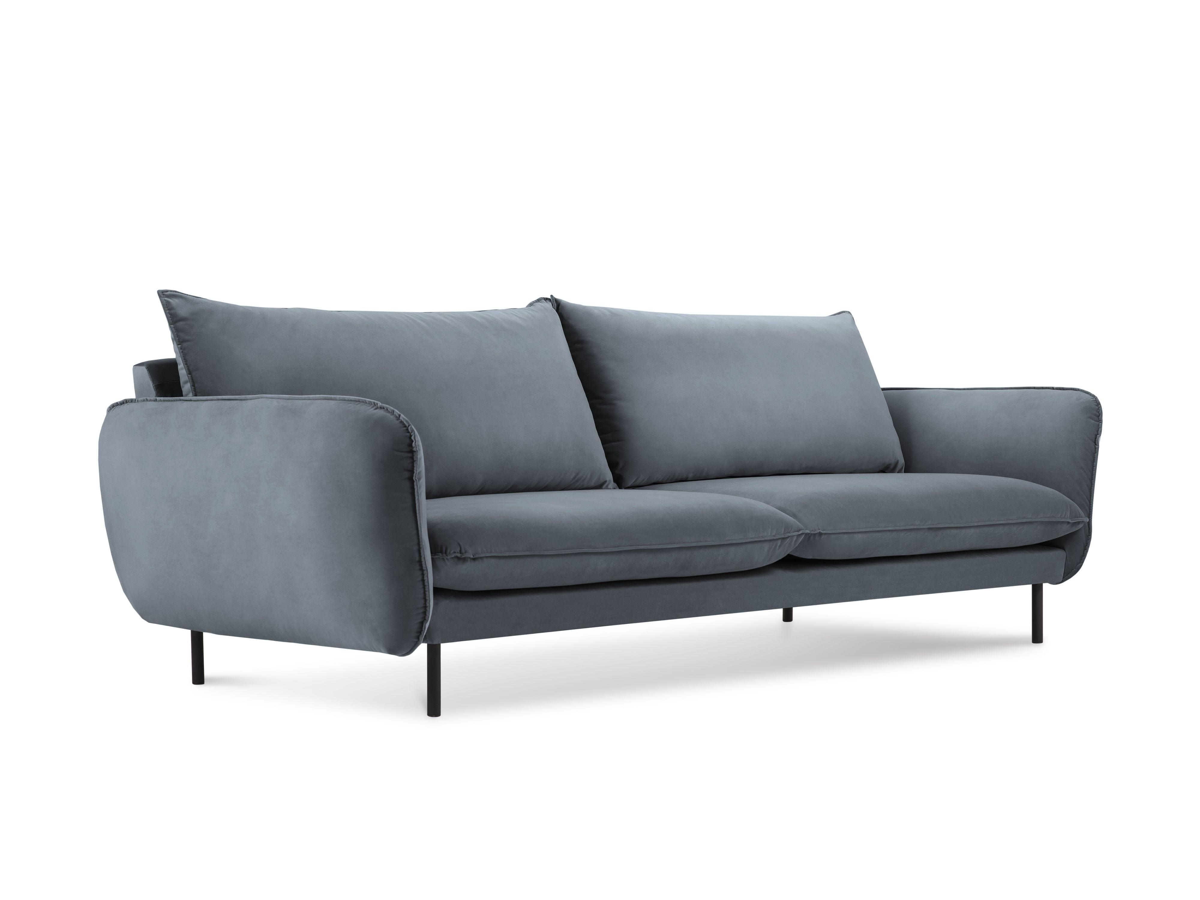 Velvet 3-seater sofa VIENNA grey with black base - Eye on Design