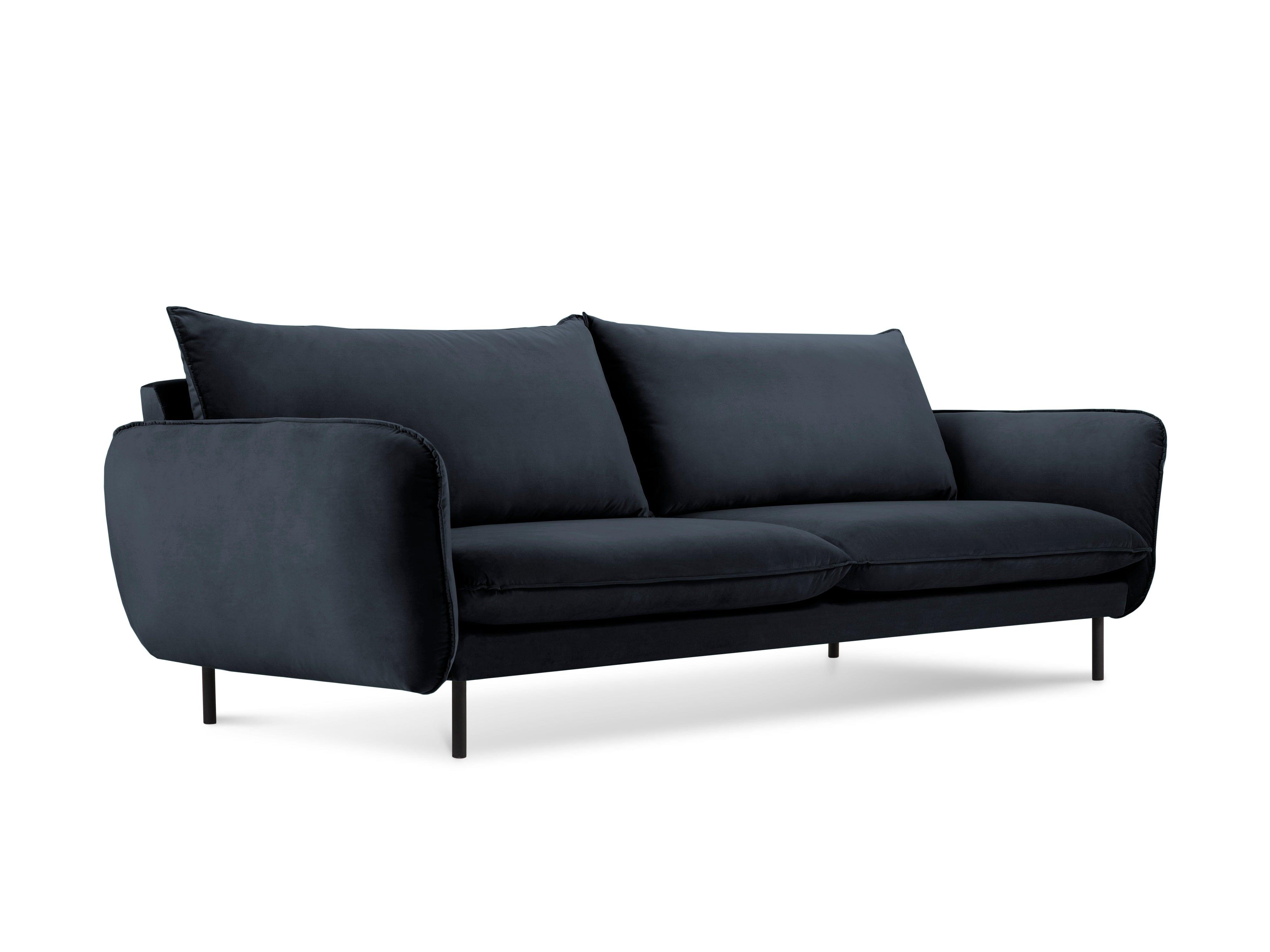 Velvet 3-seater sofa VIENNA navy blue with black base - Eye on Design