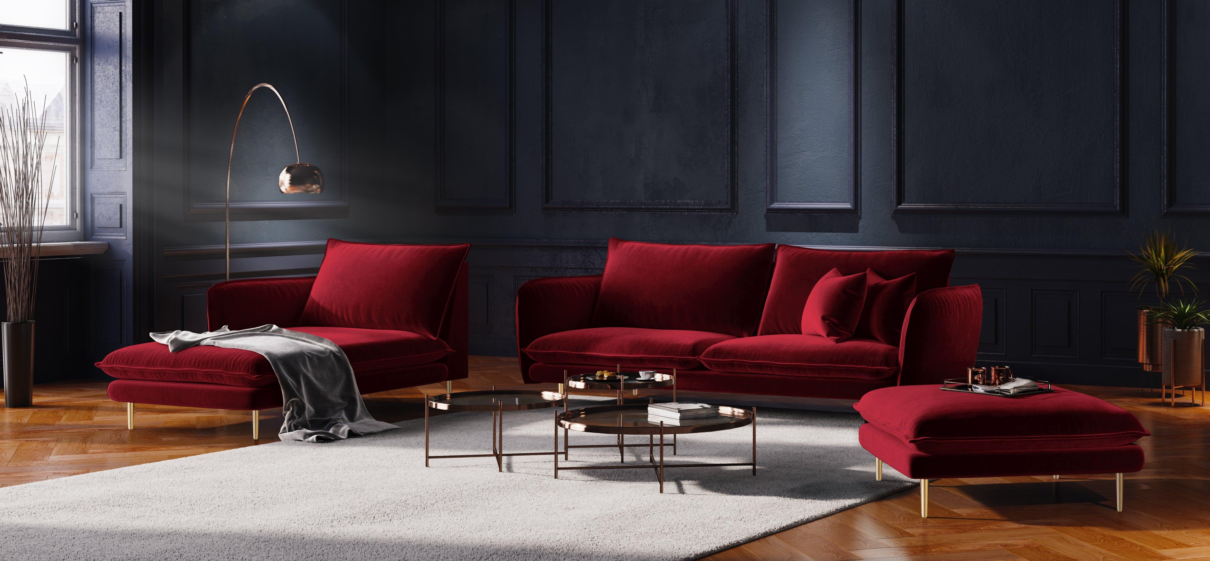 Velvet 4-seater sofa VIENNA maroon with gold base - Eye on Design