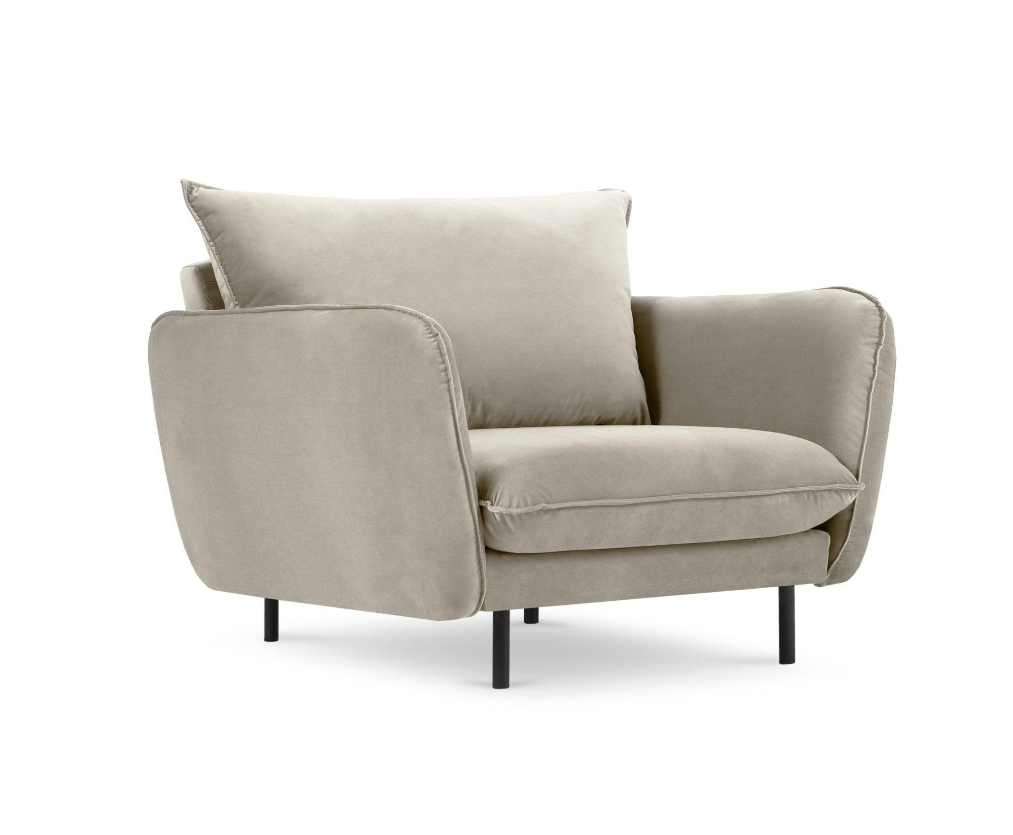 Velvet armchair VIENNA beige with black base - Eye on Design