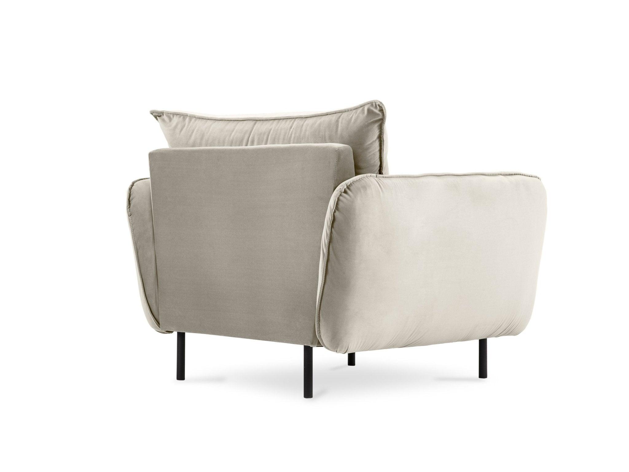 Velvet armchair VIENNA beige with black base - Eye on Design