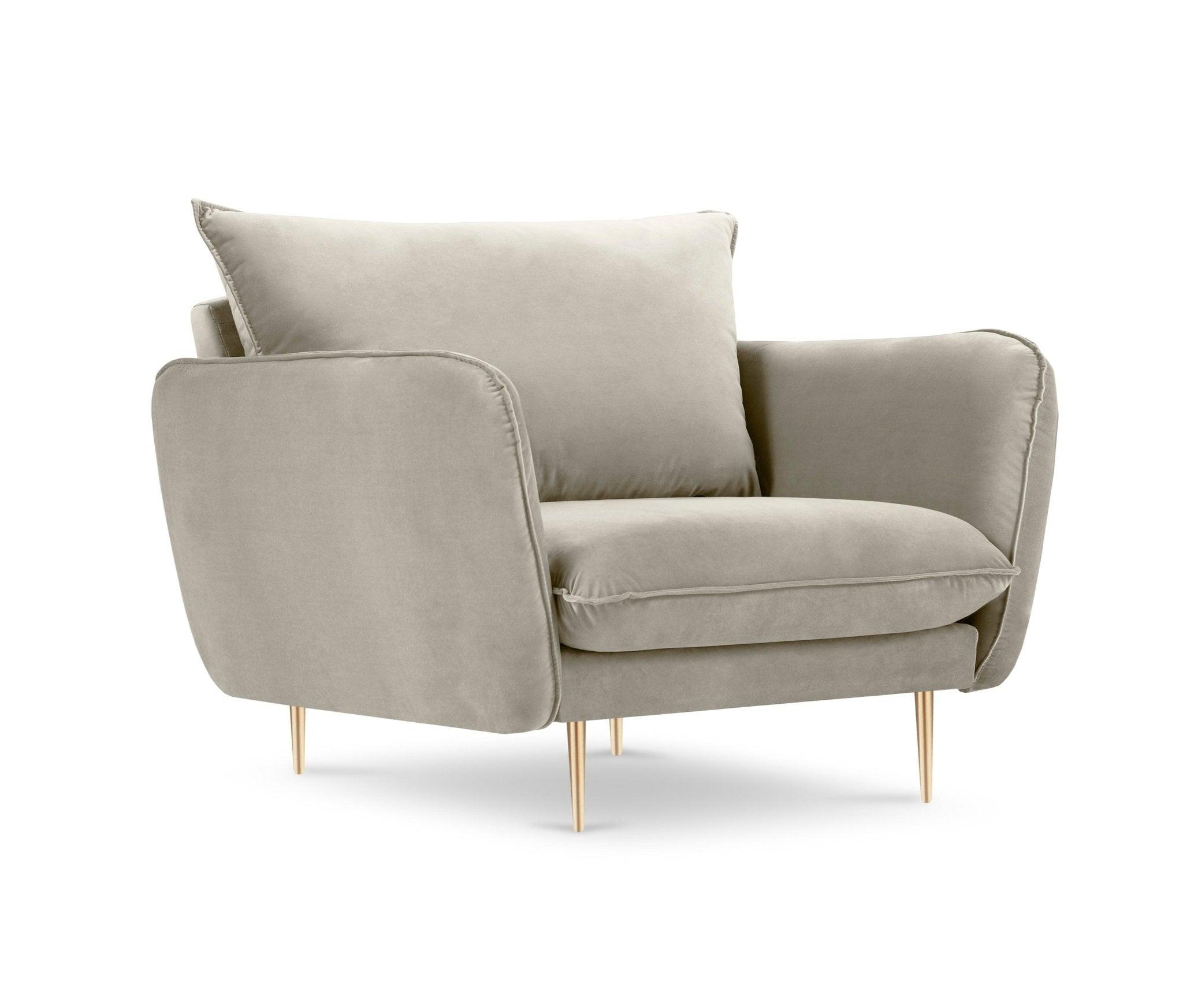 Velvet armchair VIENNA beige with gold base - Eye on Design