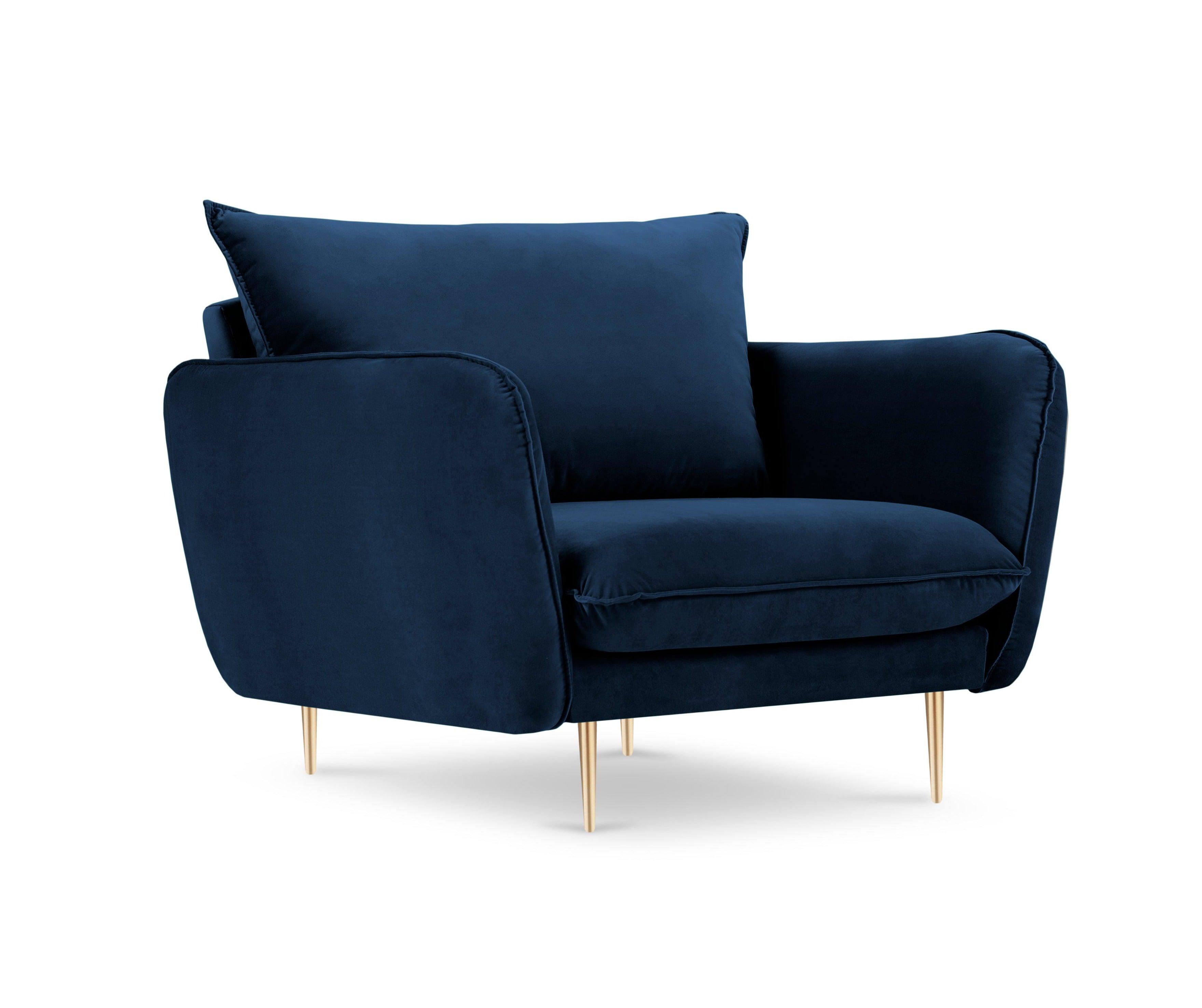 Velvet armchair VIENNA blue with gold base - Eye on Design