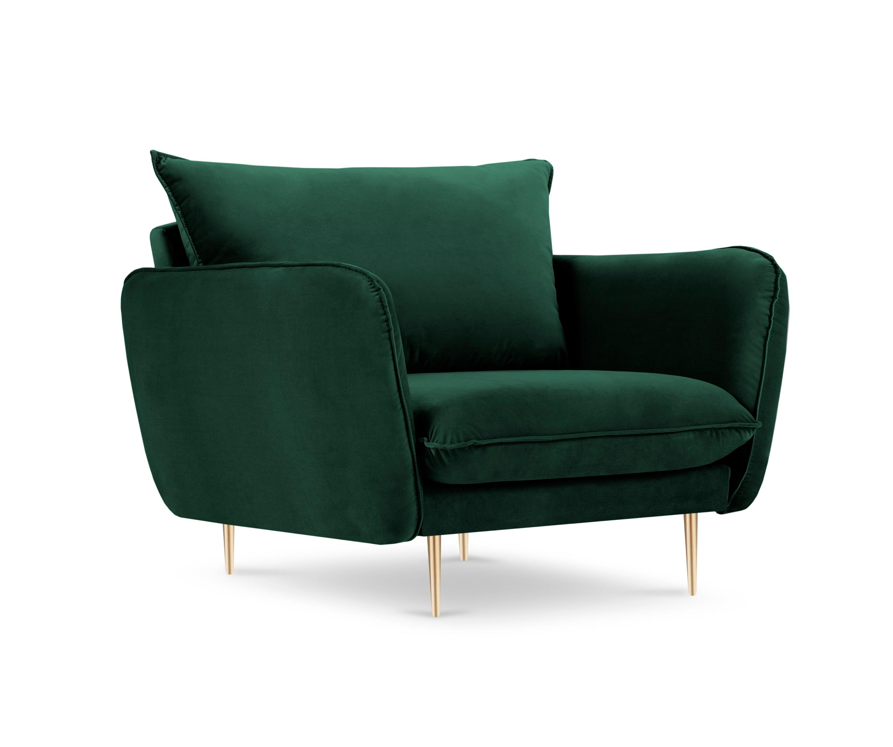 Velvet armchair VIENNA green with gold base - Eye on Design