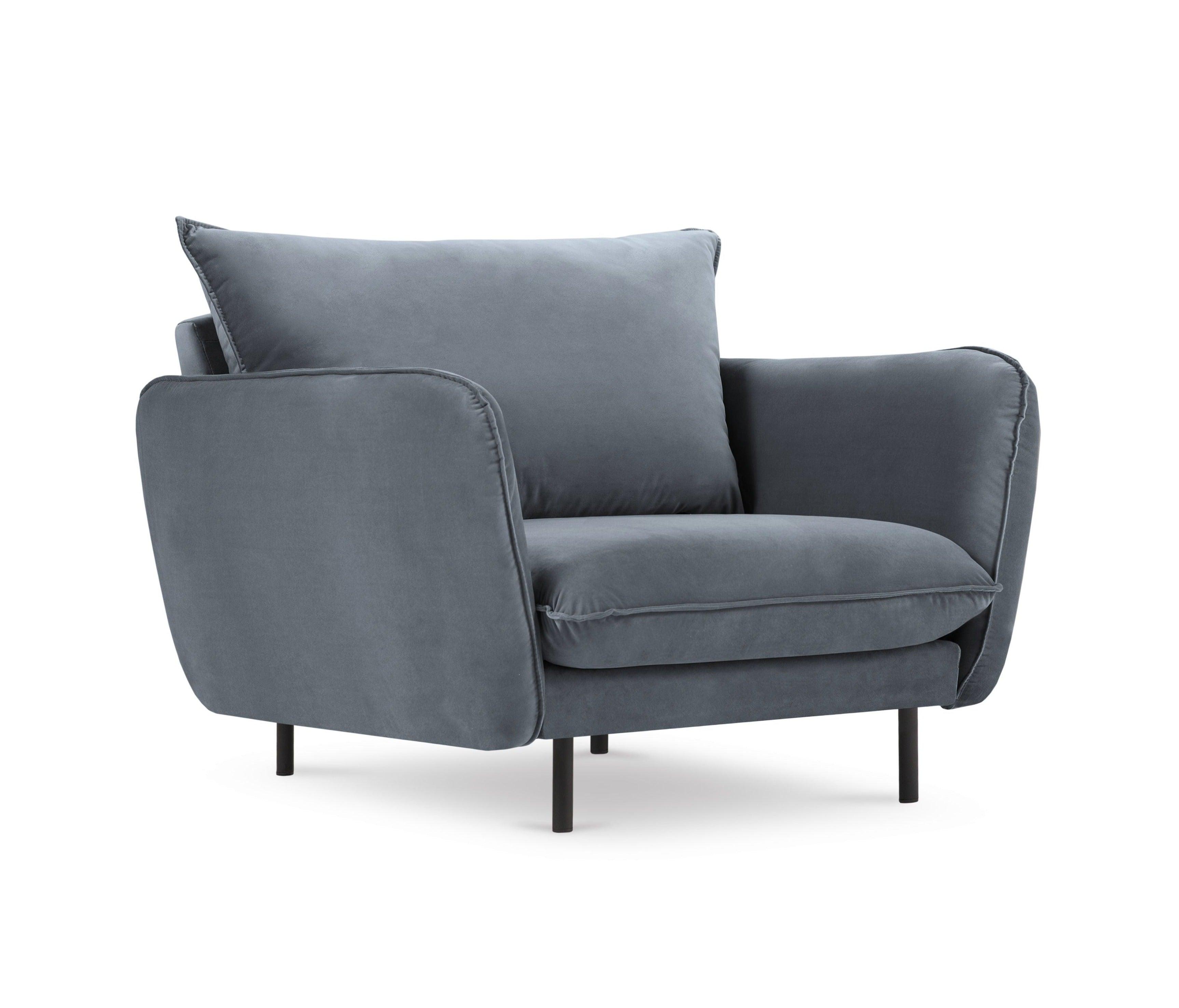 Velvet armchair VIENNA grey with black base - Eye on Design