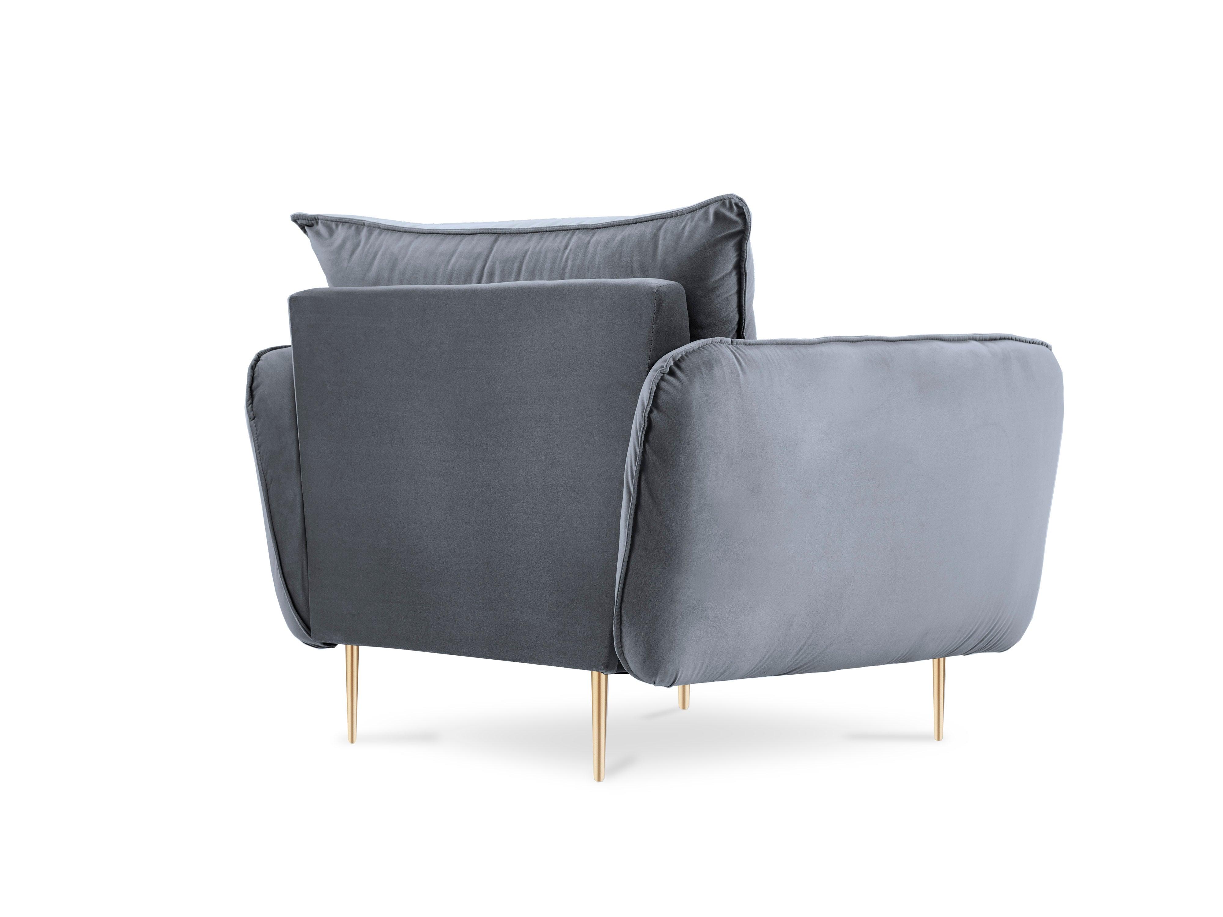 Velvet armchair VIENNA grey with gold base - Eye on Design