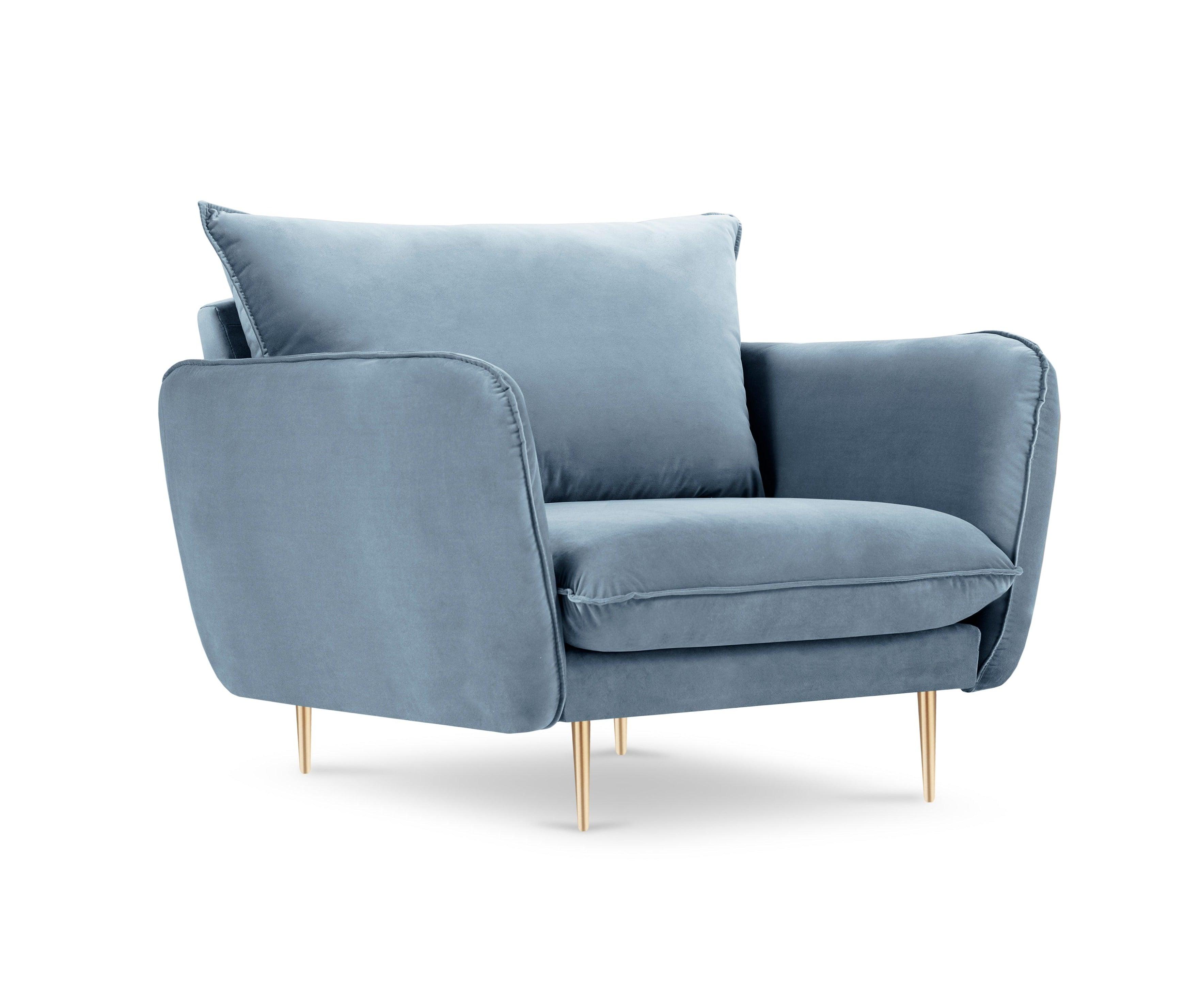 Velvet armchair VIENNA light blue with gold base - Eye on Design