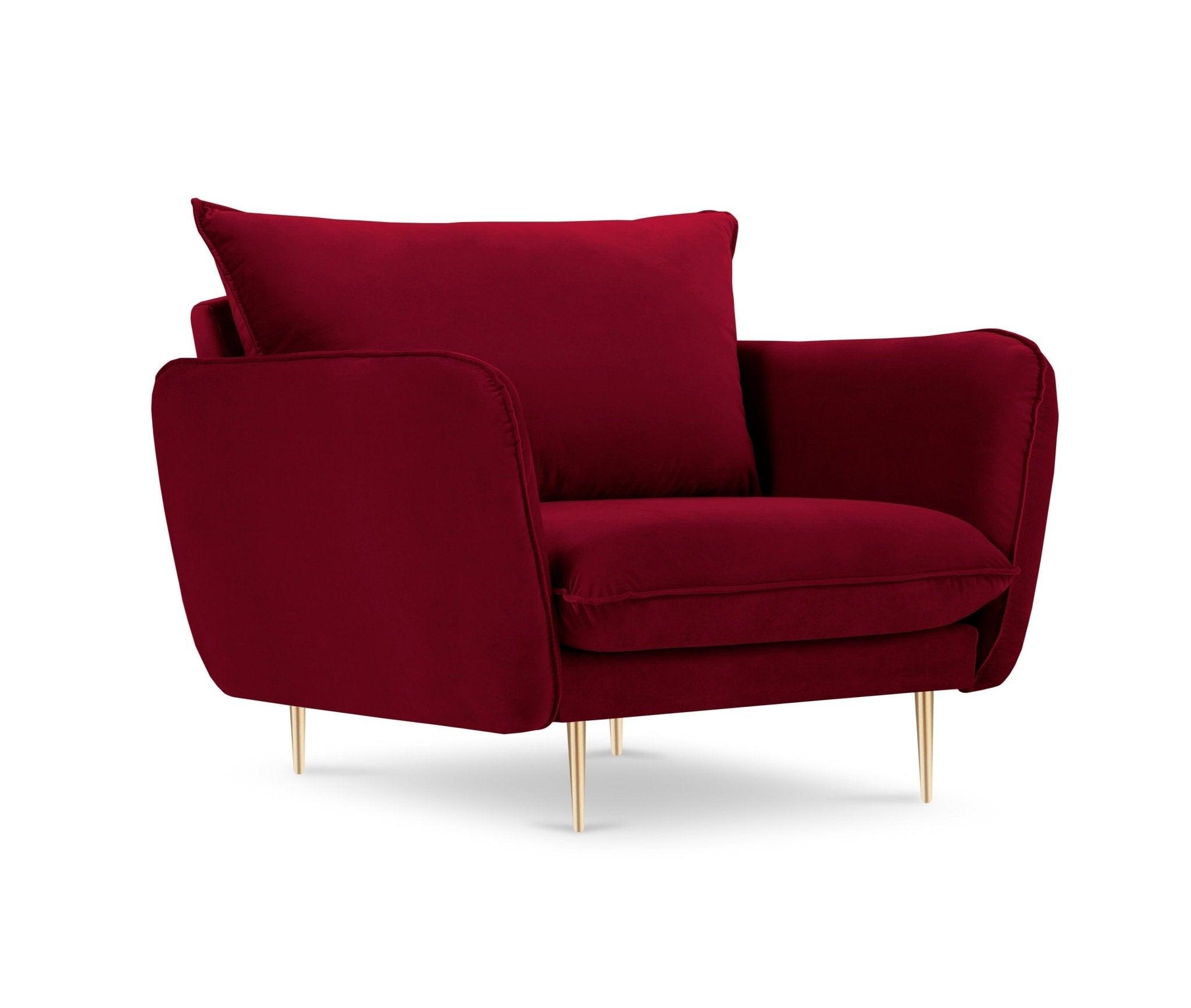 Velvet armchair VIENNA maroon with gold base - Eye on Design