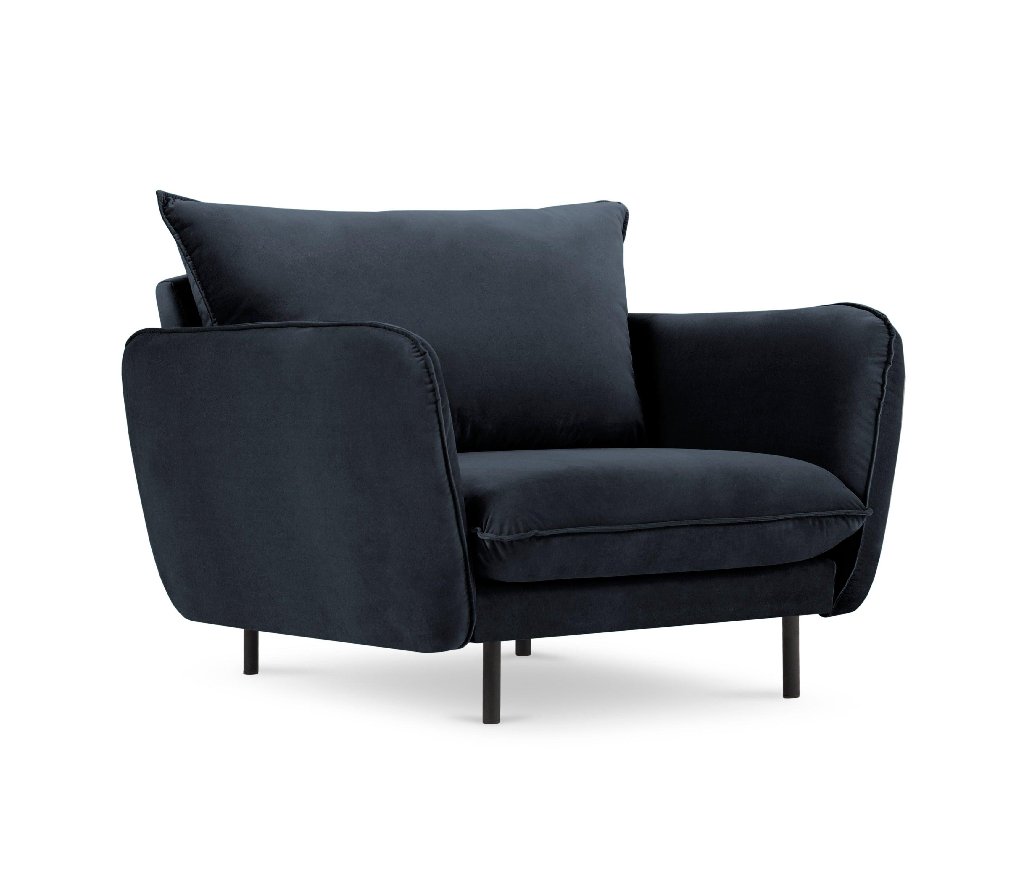 Velvet armchair VIENNA navy blue with black base - Eye on Design