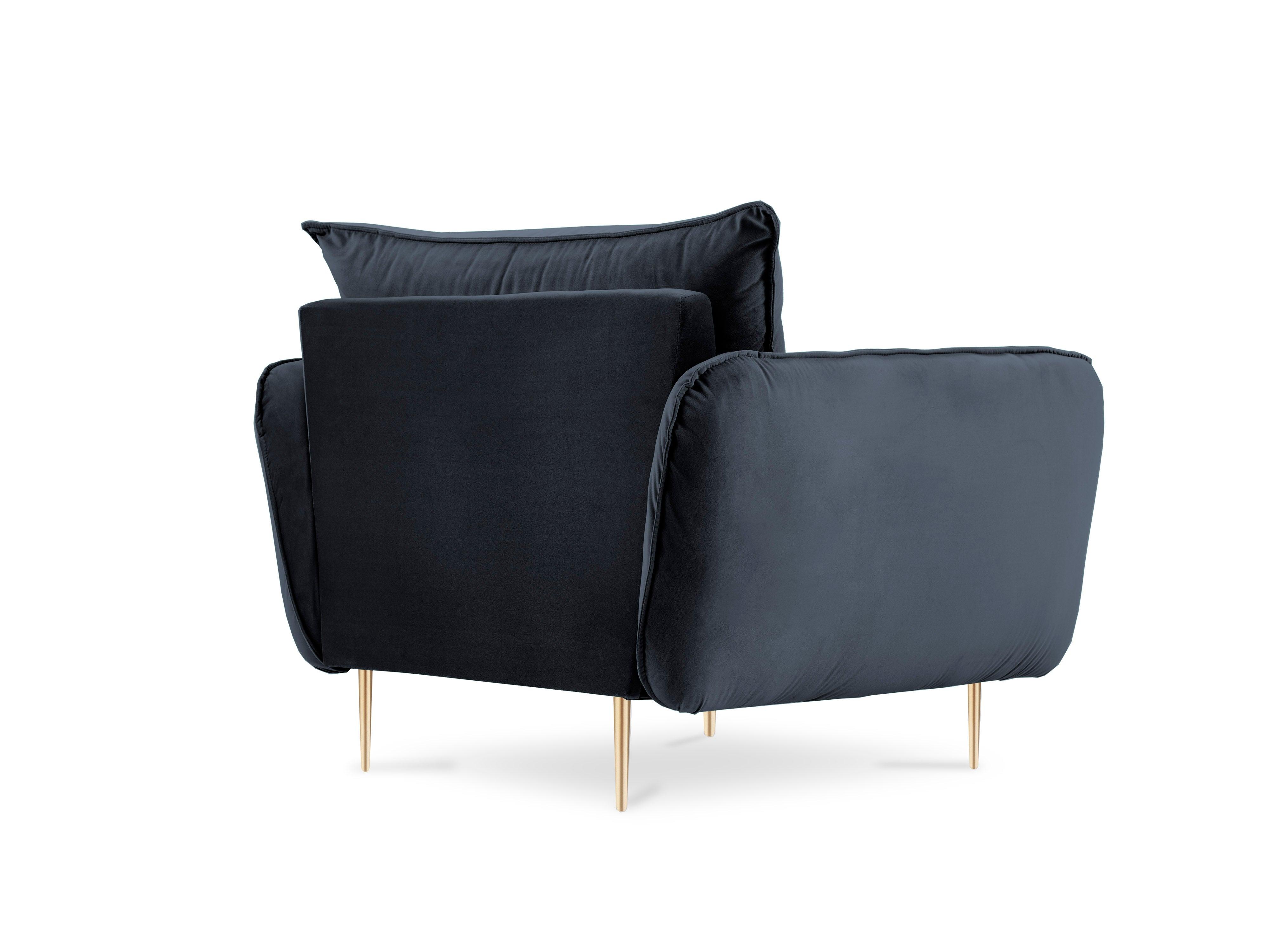 Velvet armchair VIENNA navy blue with gold base - Eye on Design