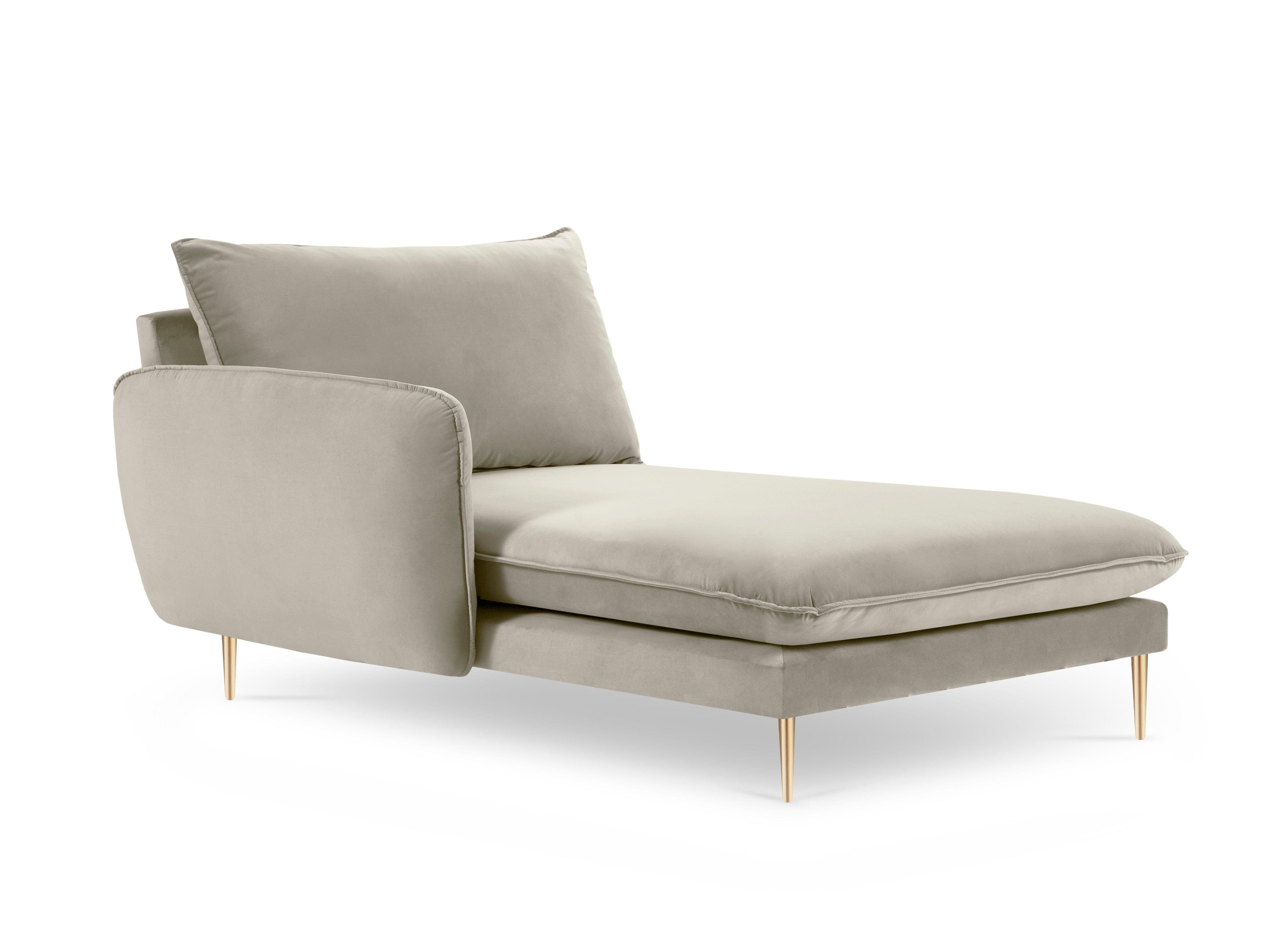 Velvet chaise longue left VIENNA beige with gold base - Eye on Design