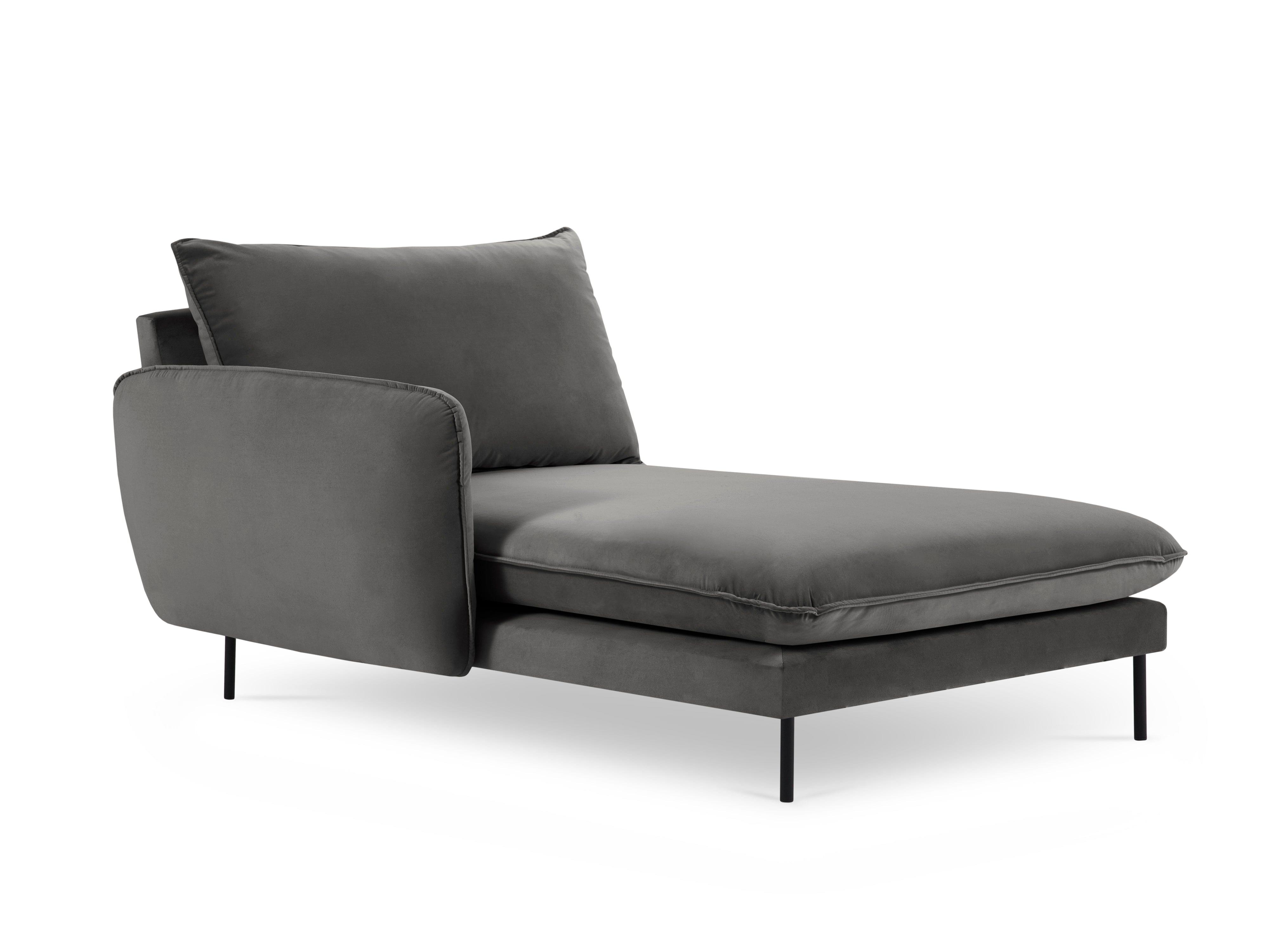 Velvet chaise longue left VIENNA dark grey with black base - Eye on Design